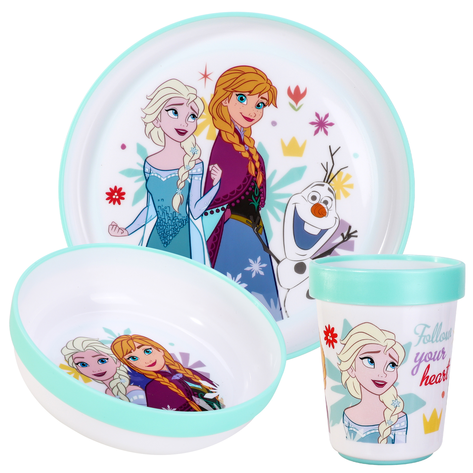 TEMU Frozen Flowers 3pcs Premium Kids Dinner Tableware Set Plate, Bowl & Tumbler, Bpa Free
