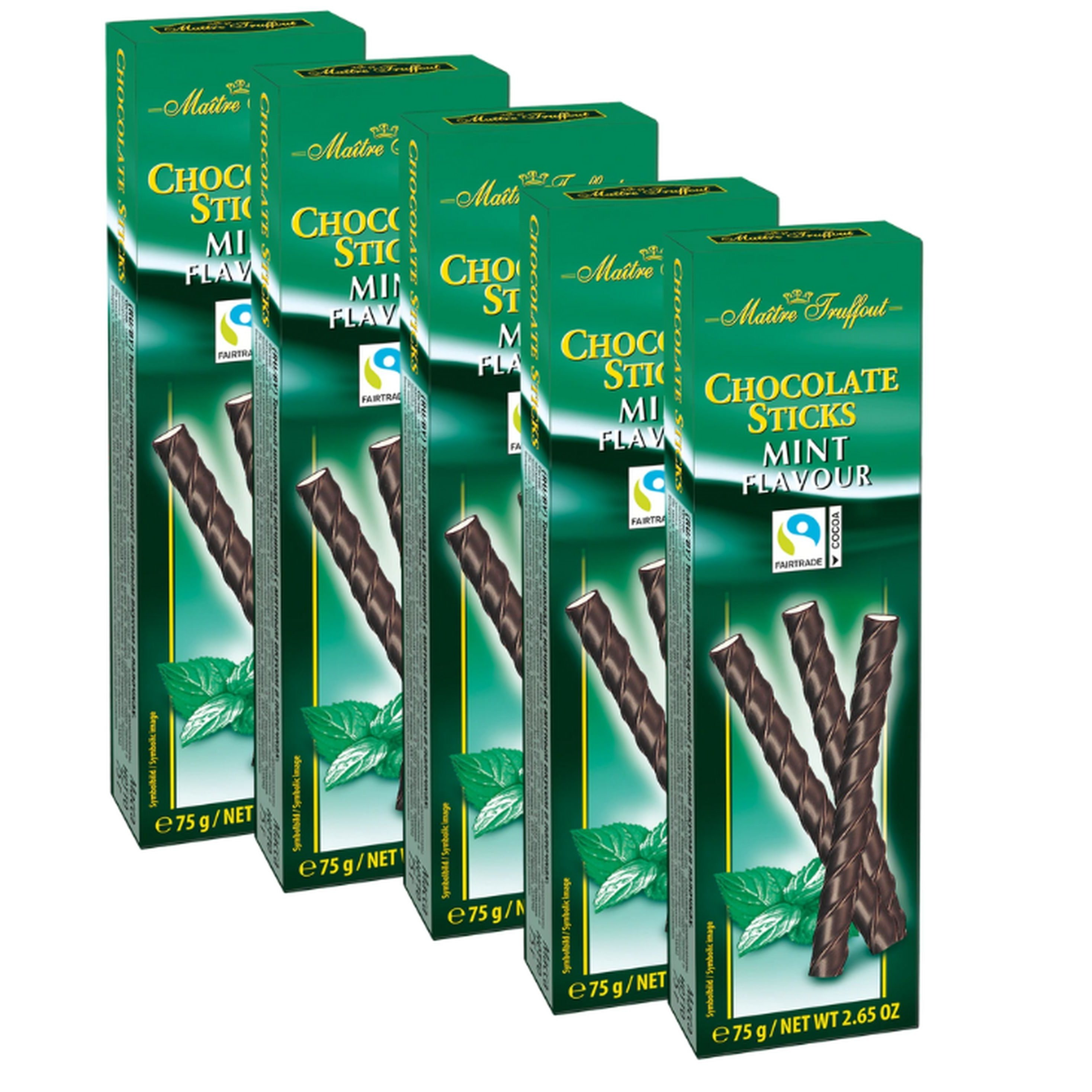 Maître Truffout Dark Chocolate Sticks With Mint – 5 X 75 G, Fine Chocolate With Peppermint Flavor