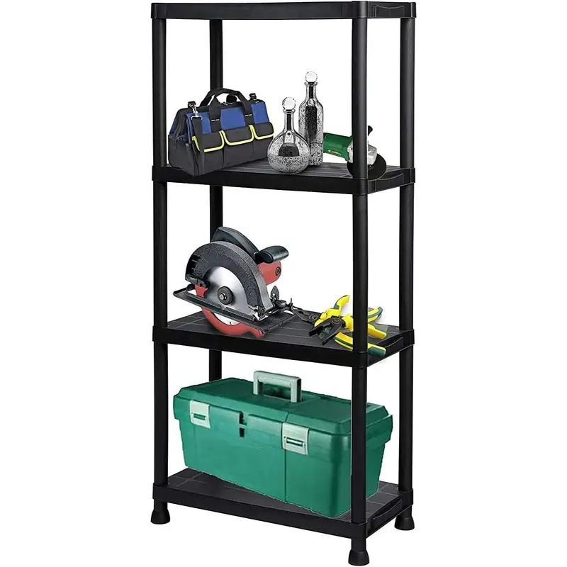 TEMU 4-tier 60cm Wide Plastic Storage Shelving Unit – Freestanding Organizer For Garage, Shed, Or Utility Room – Space-saving, Easy Assembly, Plastic