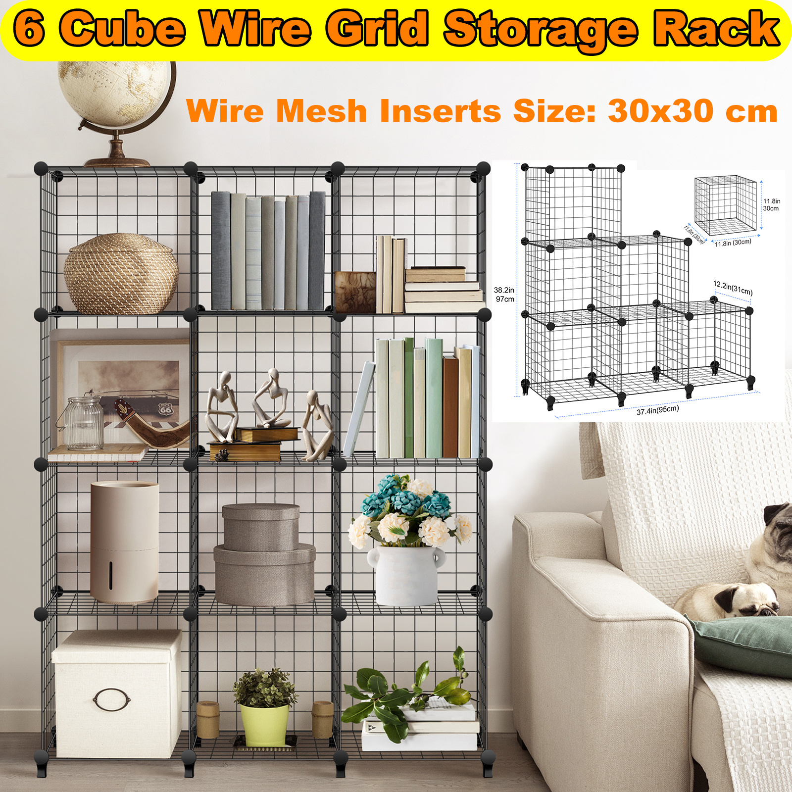 6 12 cube wire grid storage rack modular storage wire mesh shelf multifunctional diy bookcases and shelving units   office livingroom kitchen bathroom 95x31x97 
