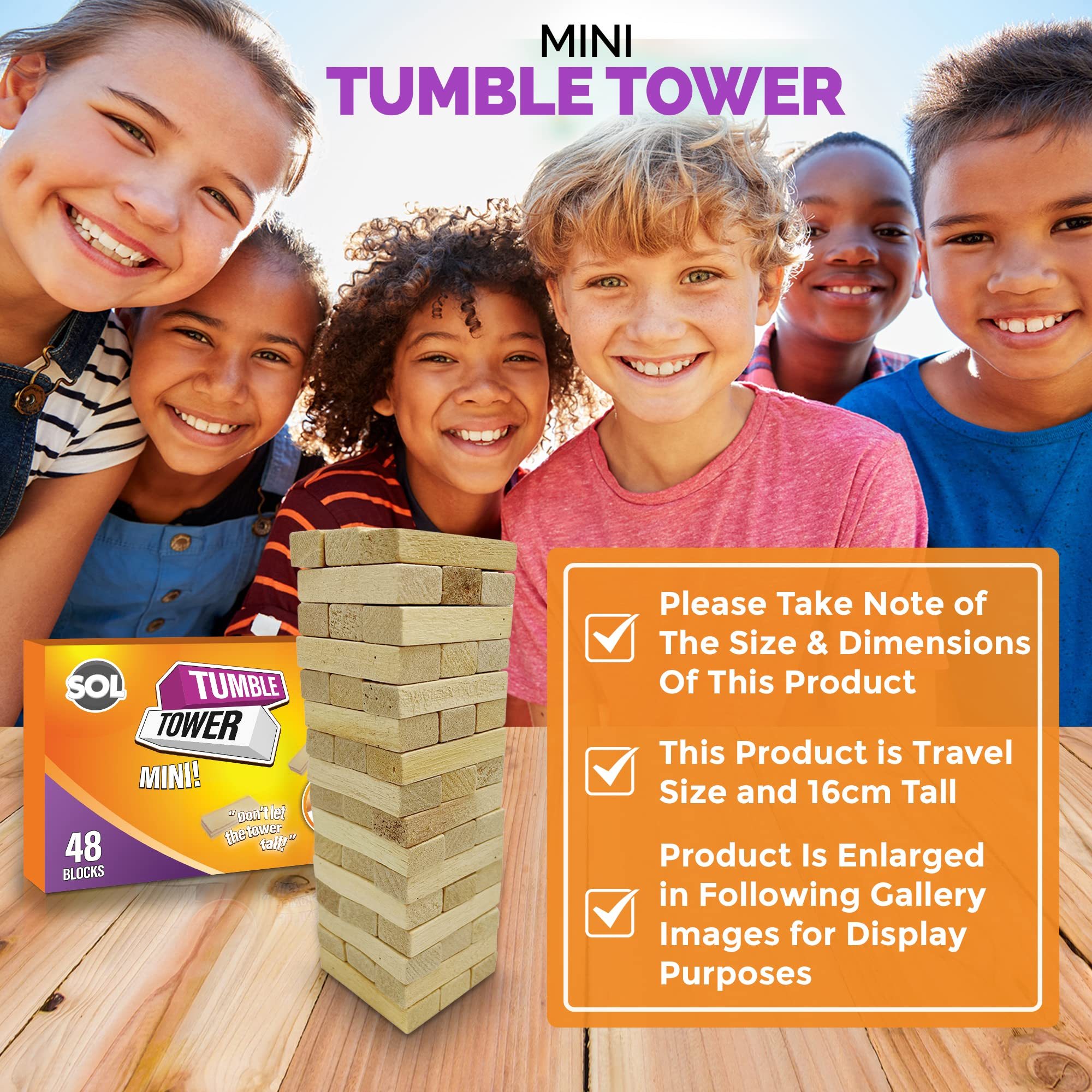 Mini Tumble Tower Game, Wooden Stacking Tumbling Blocks