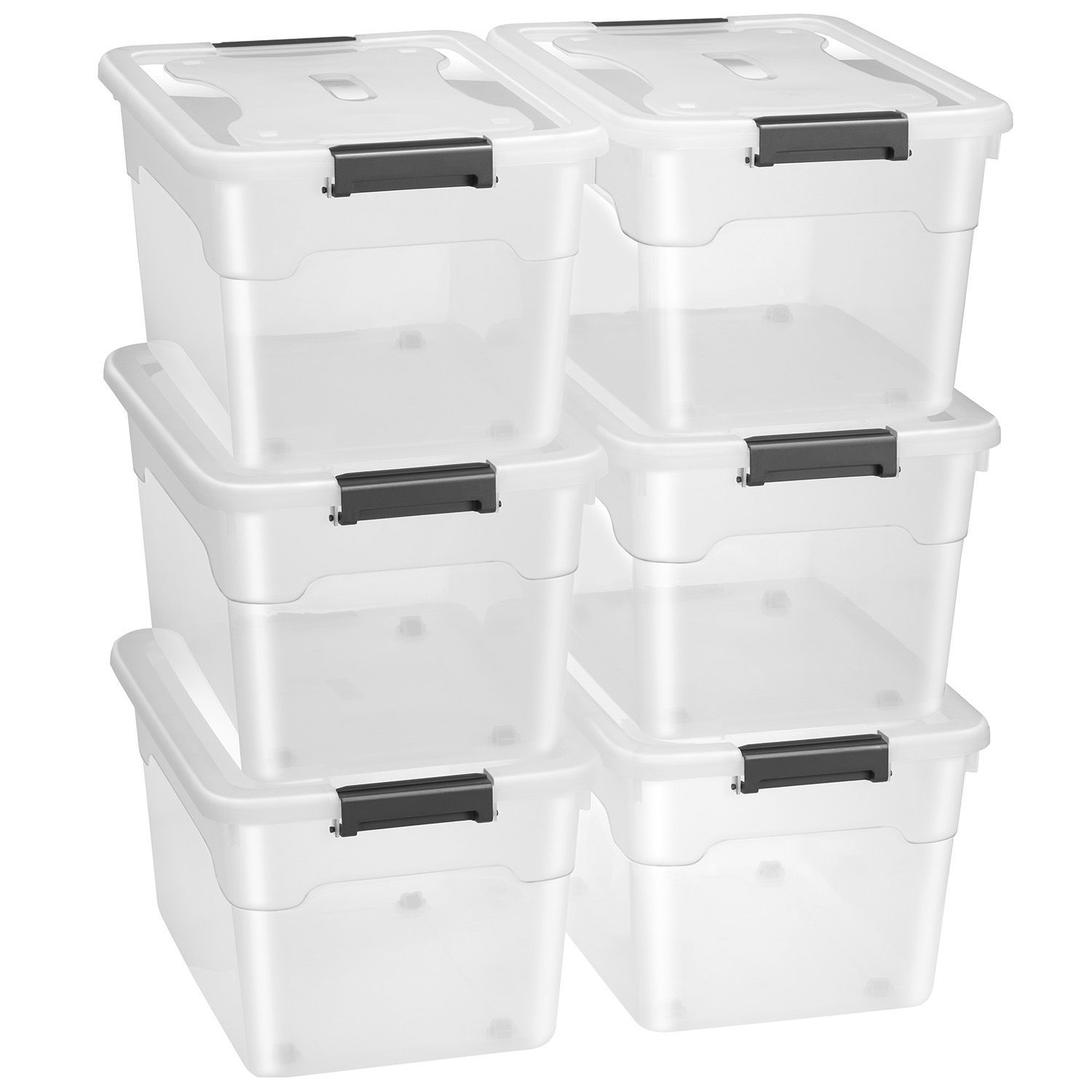 E-shop Aufbewahrungsbox mit Deckel - Kunststoff Boxen - Box groß, stapelbar, transparent - Aufbewahrung Ordnungssystem Aufbewahrungsboxen