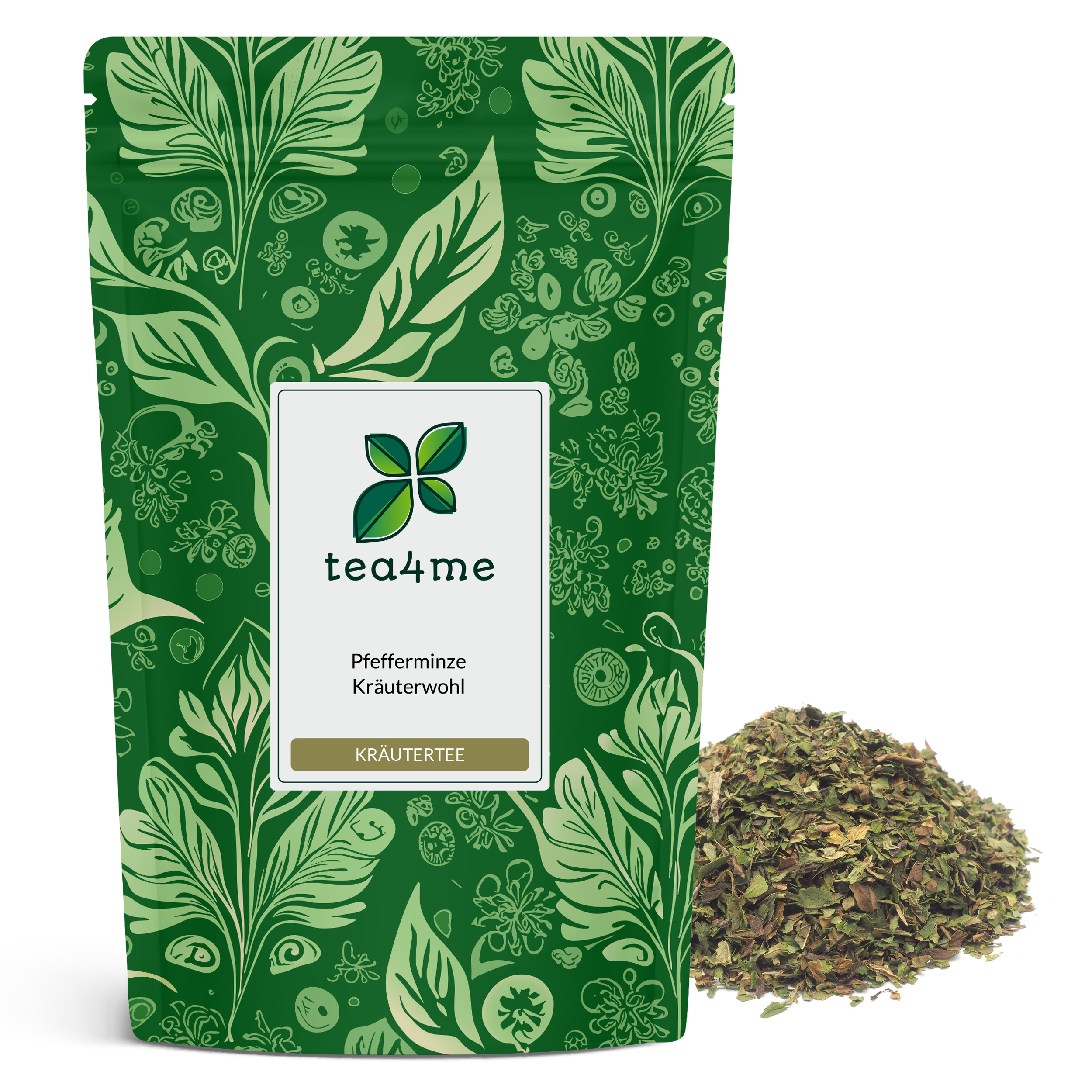 E-shop tea4me Pfefferminze Kräuterwohl mit intensivem Minze-Geschmack | 50g Tee | Würzig-aromatische, kühlende Tasse