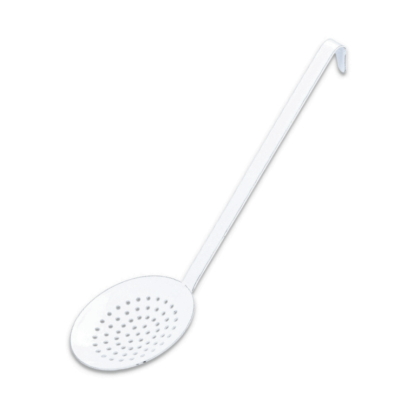 Image of Kuketo - White Enameled Steel Slotted Spoon Ladle For Draining Dumplings, Pasta, Noodles, Vegetables, Soup, Fries | High-temperature Resistant Slotted Ladle | Retro Classic Kitchen Accessories