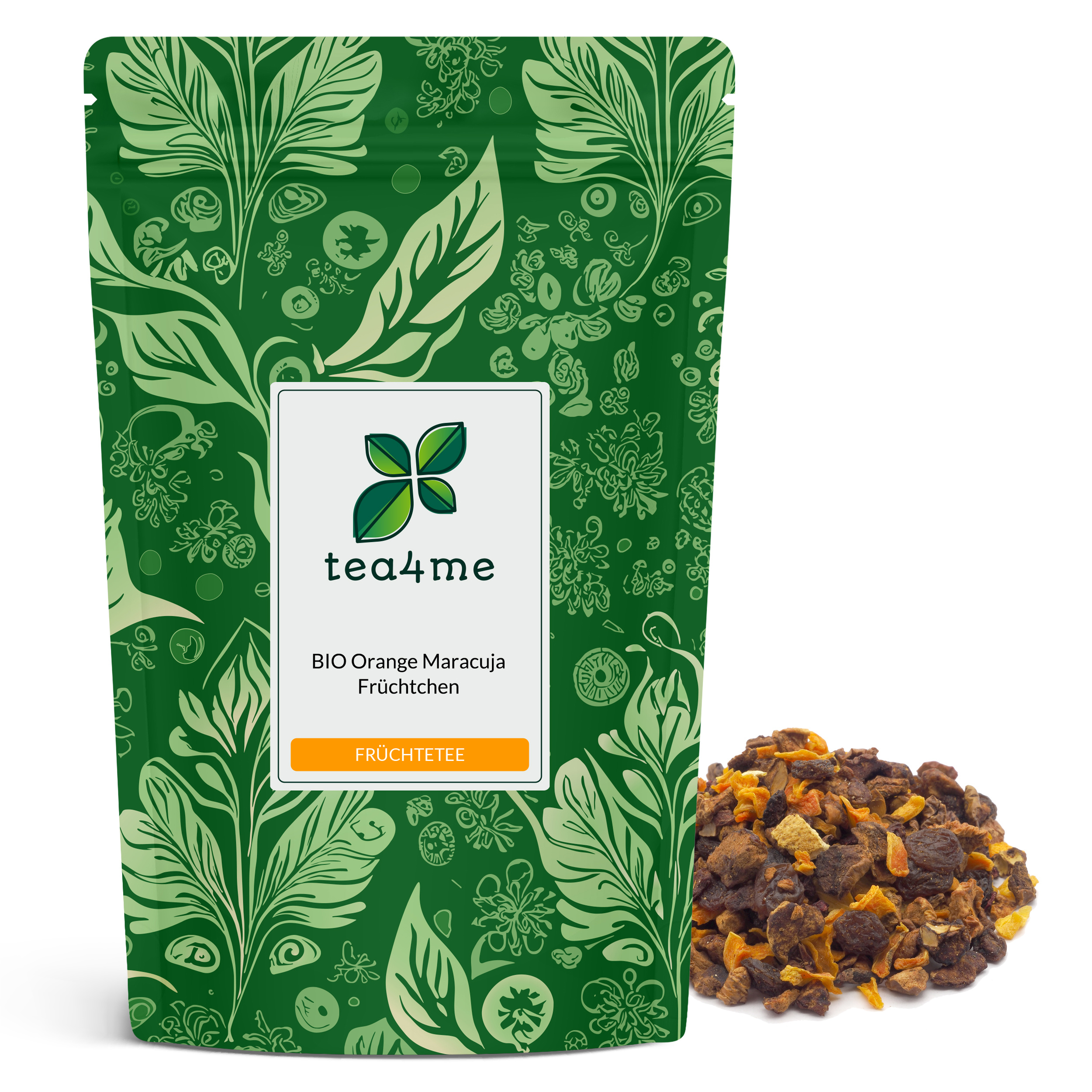 Image of Tea4me Bio Orange-maracuja-fruit Tea With Maracuja-orange Flavor | 125g Tea | Exotic Fruit Tea That Evokes A Feeling Of Summer Vacation
