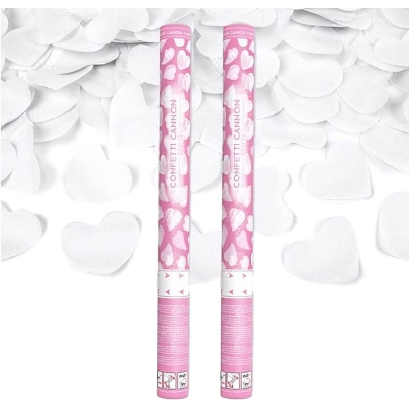 Image of Confetti Cannon Heart Colour White 80 Cm – Set Of 2 Confetti Launchers To Hold In Hand For Birthday, Wedding – Range 10 Metres, Sparklers Club