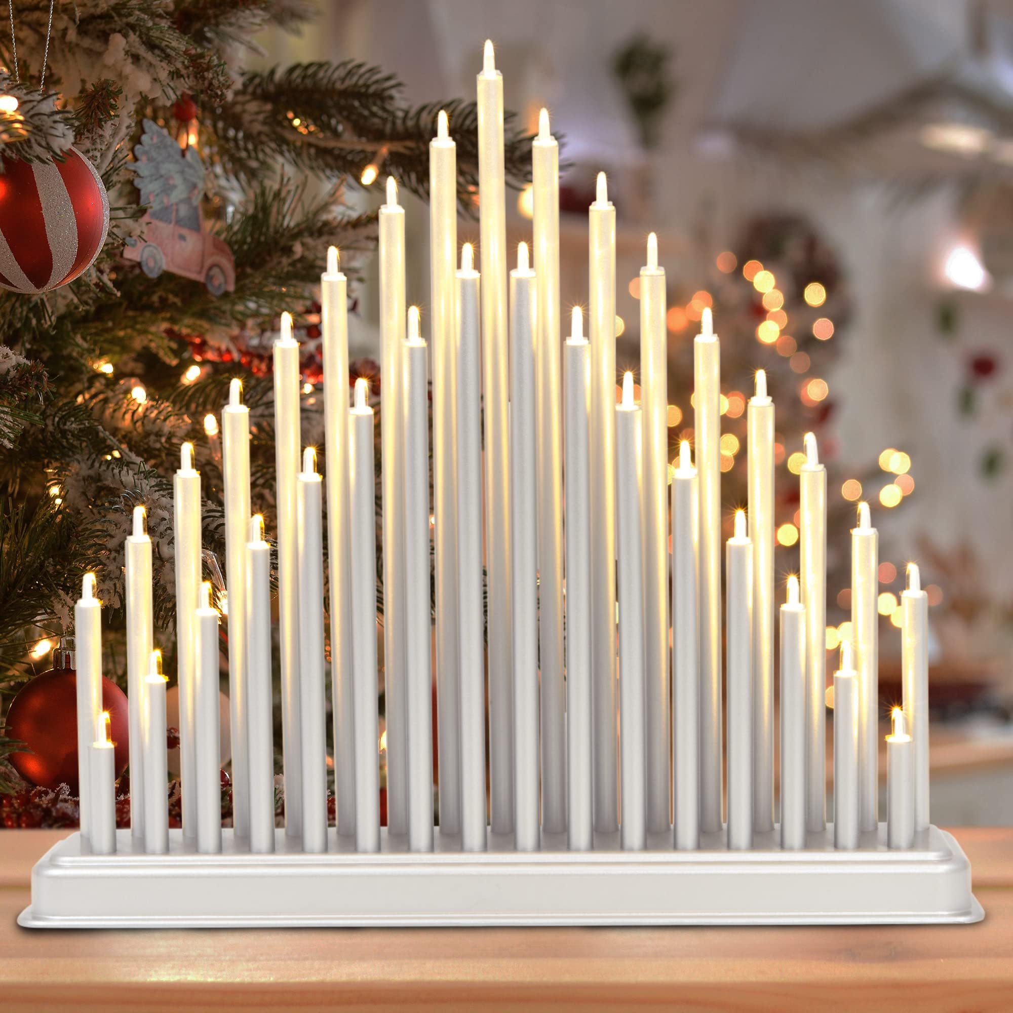 TEMU Globrite 33 Led Silver Candle Bridge Lights - Usb Christmas Candle Arch For Table Centrepiece, Xmas Window Sill Decorations, Indoor Christmas