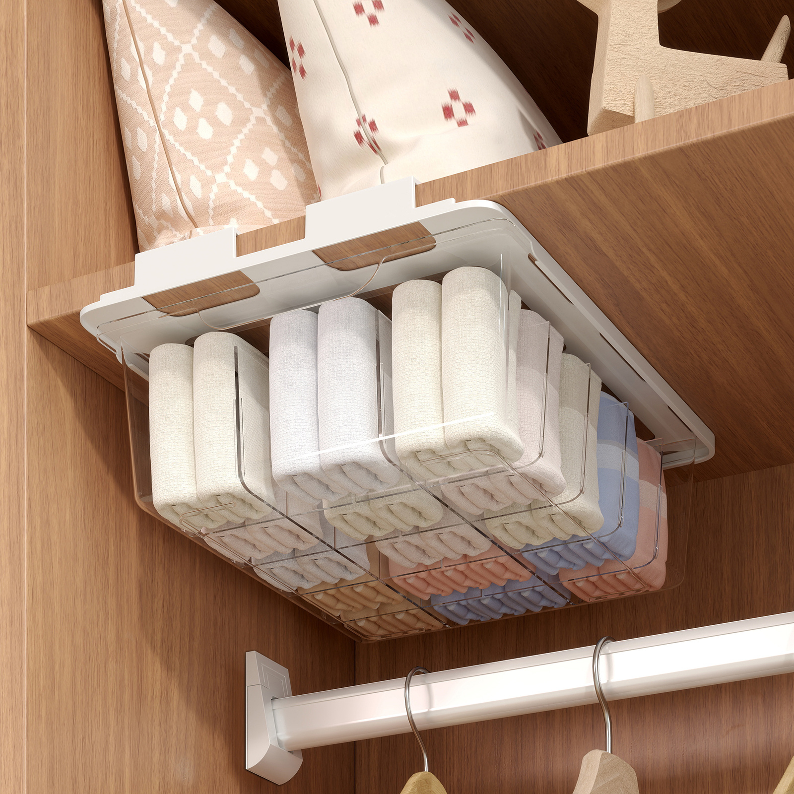 E-shop Ein superpraktischer Wand-Organizer für Unterwäsche, BHs und Socken mit 15 Fächern und einer ausziehbaren Schublade, für Krawatten, BHs, Socken