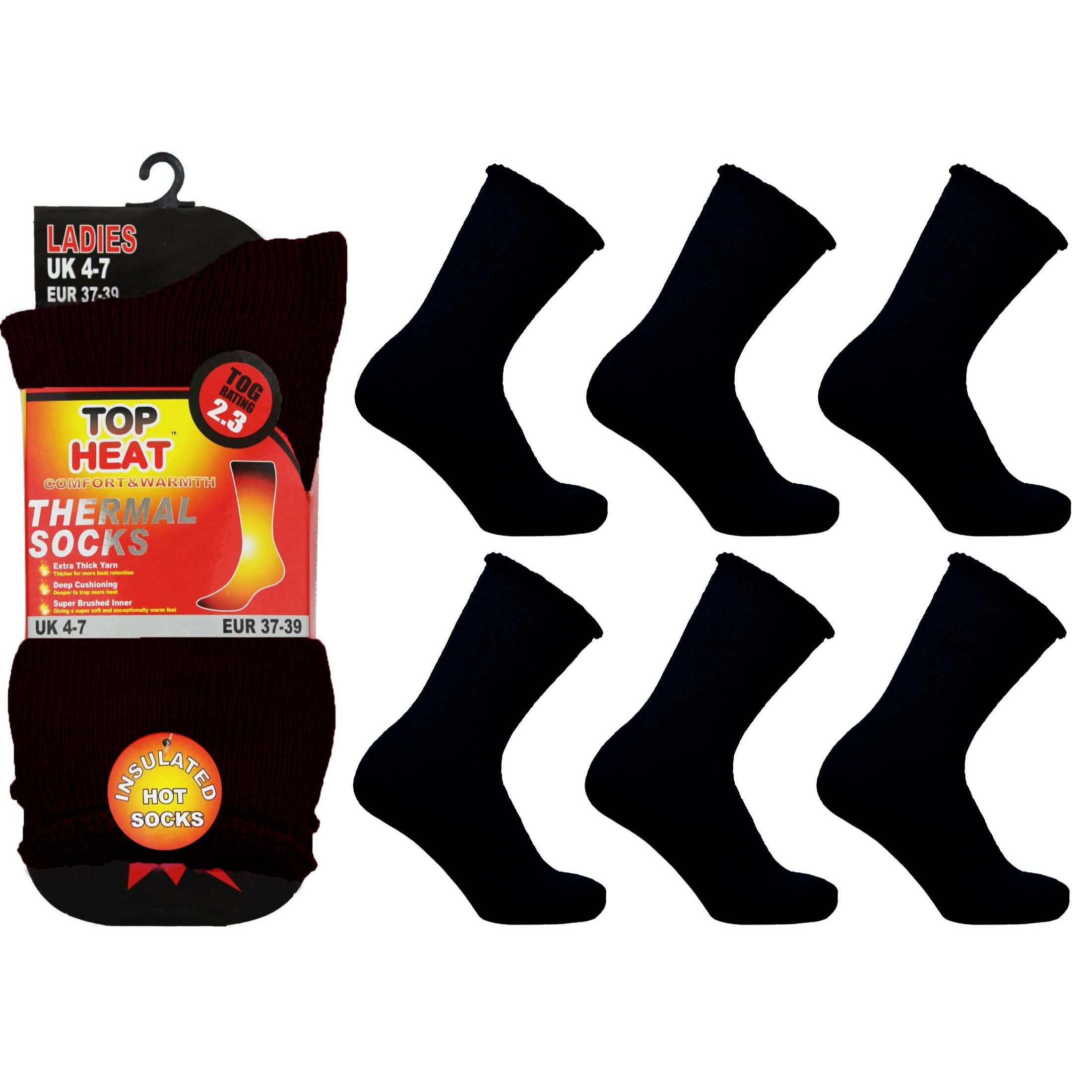 TEMU 3 / 6 / 12 Pack Ladies 2.3 Tog Brushed Thermal Socks Black – Fits Uk 4-7 – Extra Warm Winter Socks For Women – Thick Heat Retaining Fabric With
