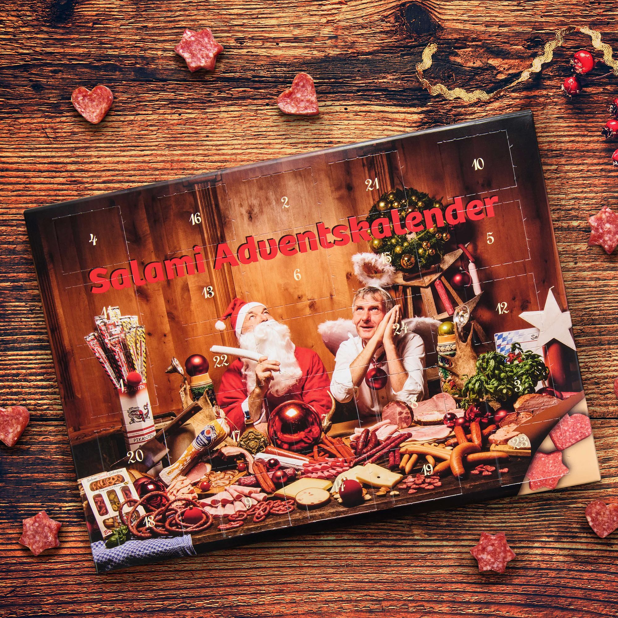 Image of Salami Christmas 2025 - 24 Hearty Mini-salami In Heart & Star Shape | Wurstbaron® Snack Gift For Men & Women | Funny Gift Box For Meat Lovers