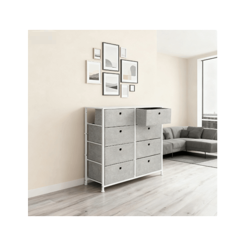 Storage Cabinet, Storage Table, Metal Frame, 80 X 30 X 81.5 Cm, 8 Drawers, Suitable For Bedroom, Living Room, Corridors, Light Gray And White.