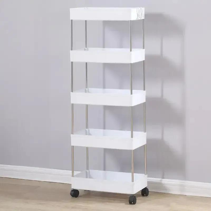 Image of 5-tier Slim Bathroom Storage Cart On Wheels, White