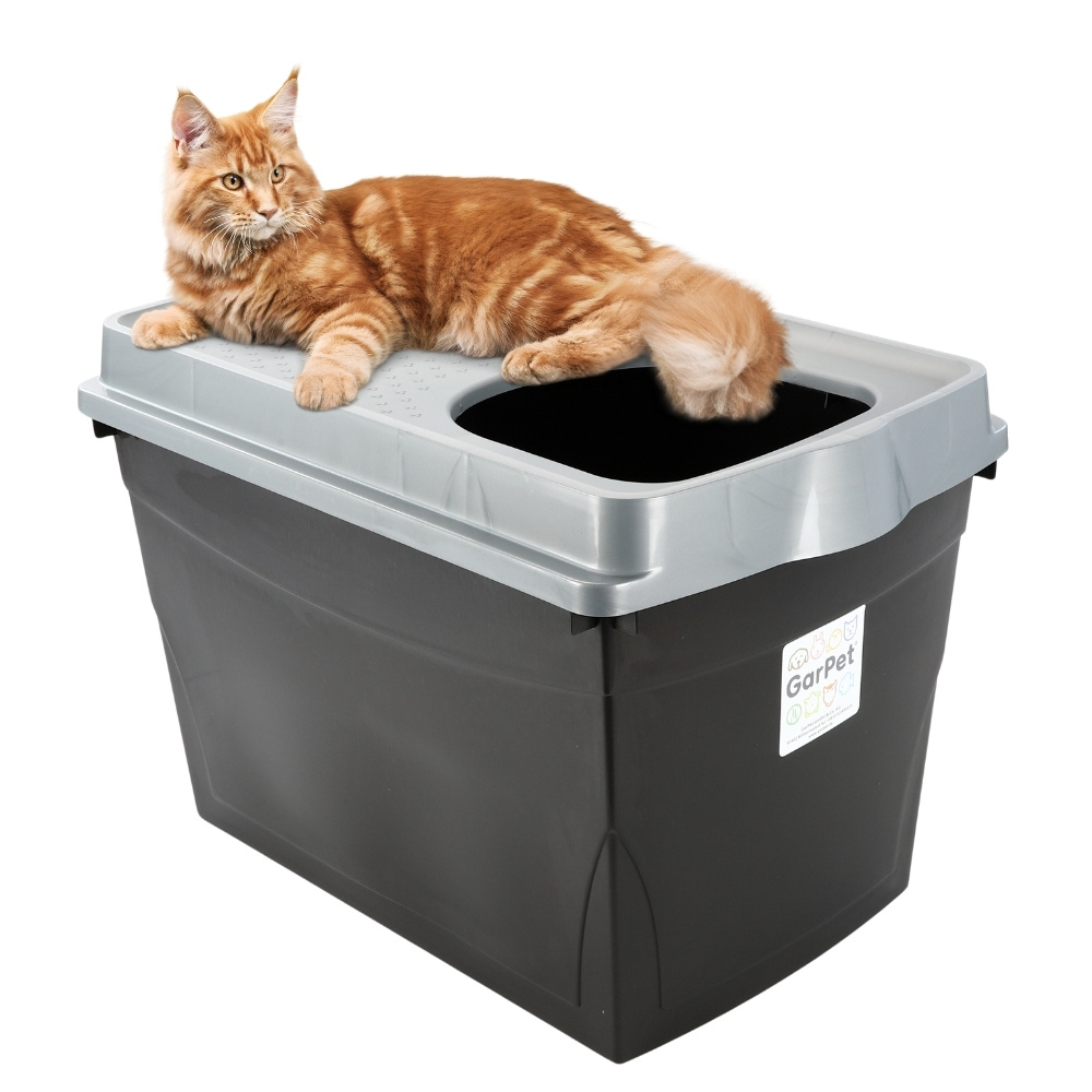 E-shop Hop In Katzenklo Katzentoilette Geschlossen mit Deckel Top Entry XXL Katzenklo oben einstieg Groß Katzen WC Klo schwarz