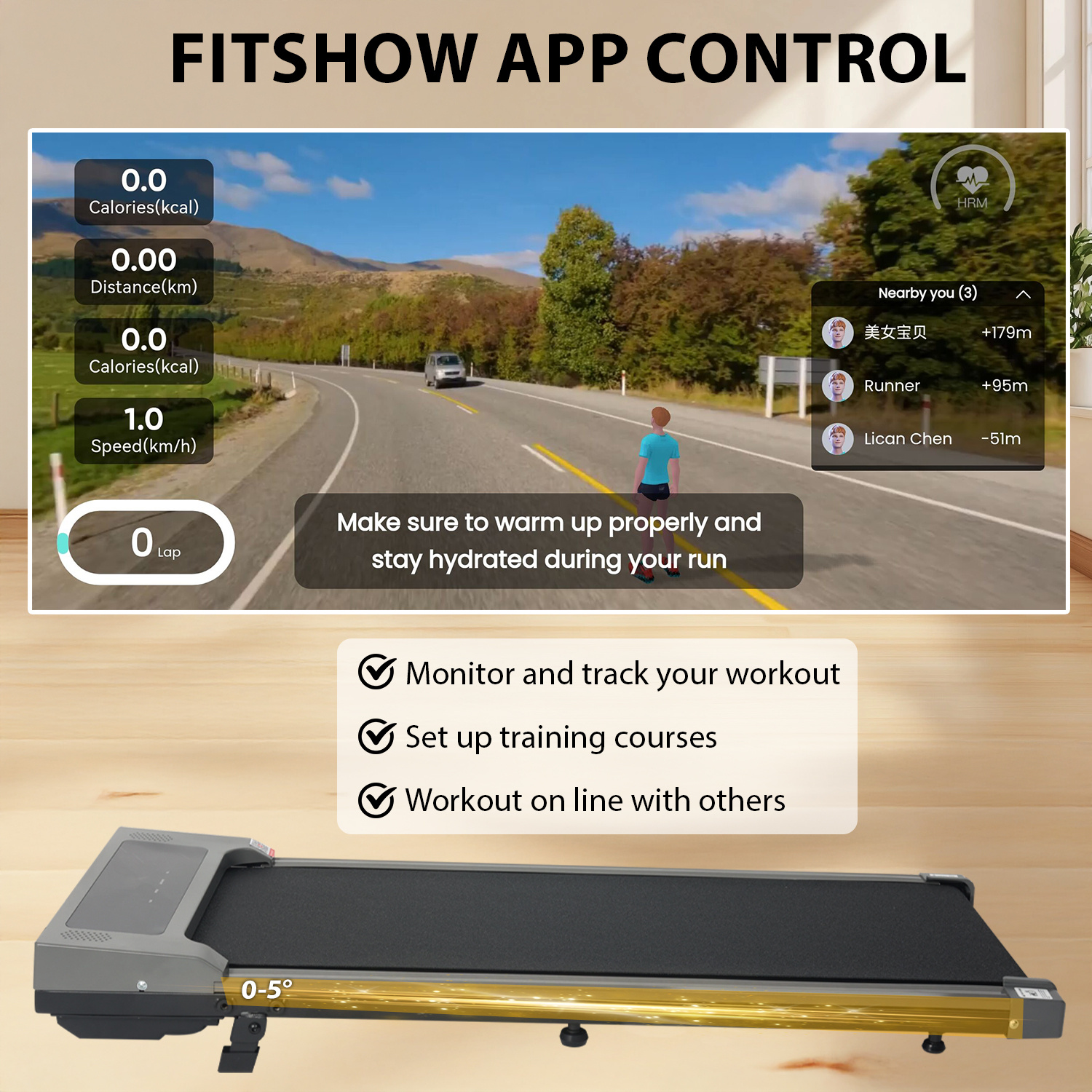 Treadmill with Incline App Remote Control Bluetooth Speaker Walking Running Pad Under Desk Machine