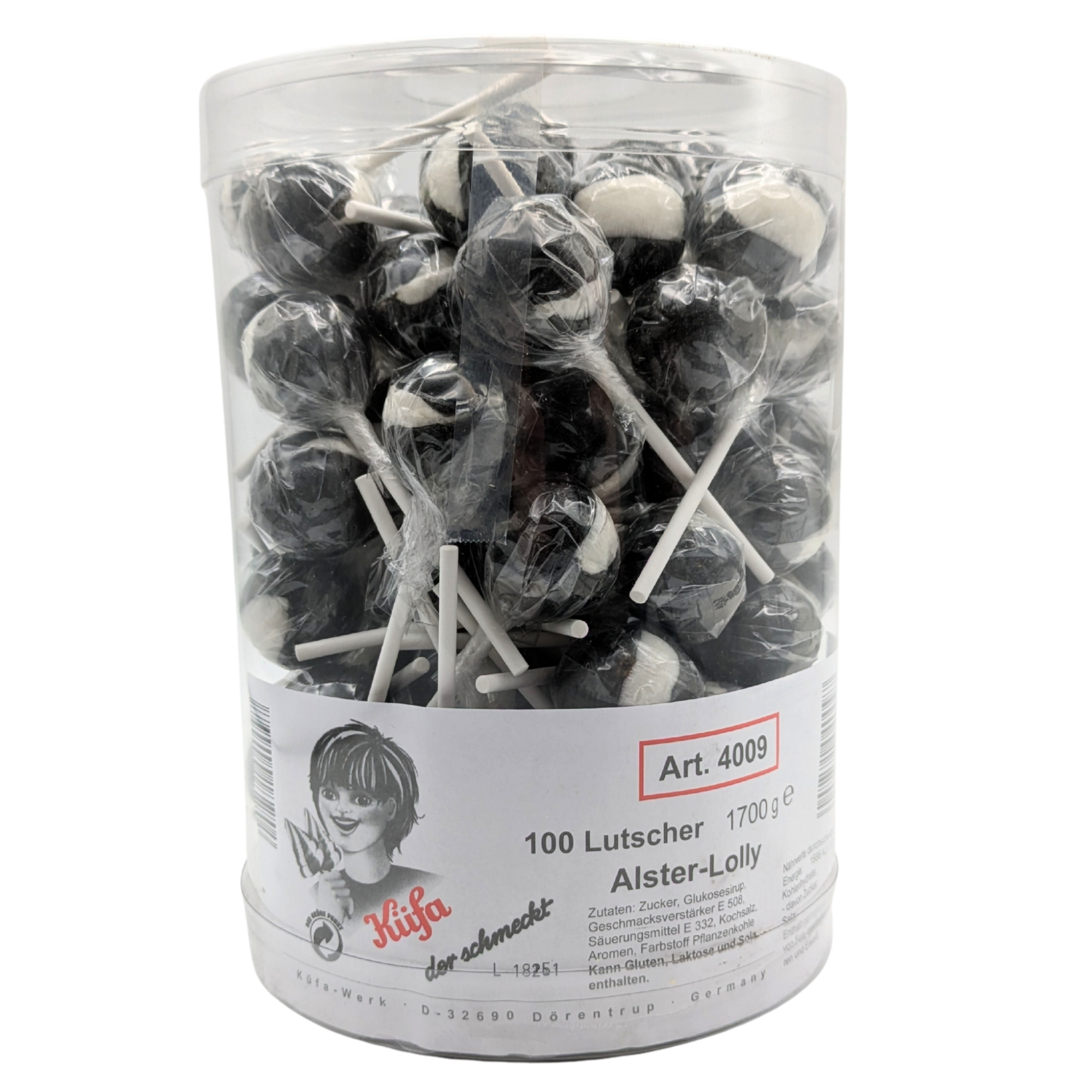 Küfa Alster Lolly, 1700g, Fizzy Ball Lollies, 100 Pieces In A Can For Kids, Party Or Office Candy