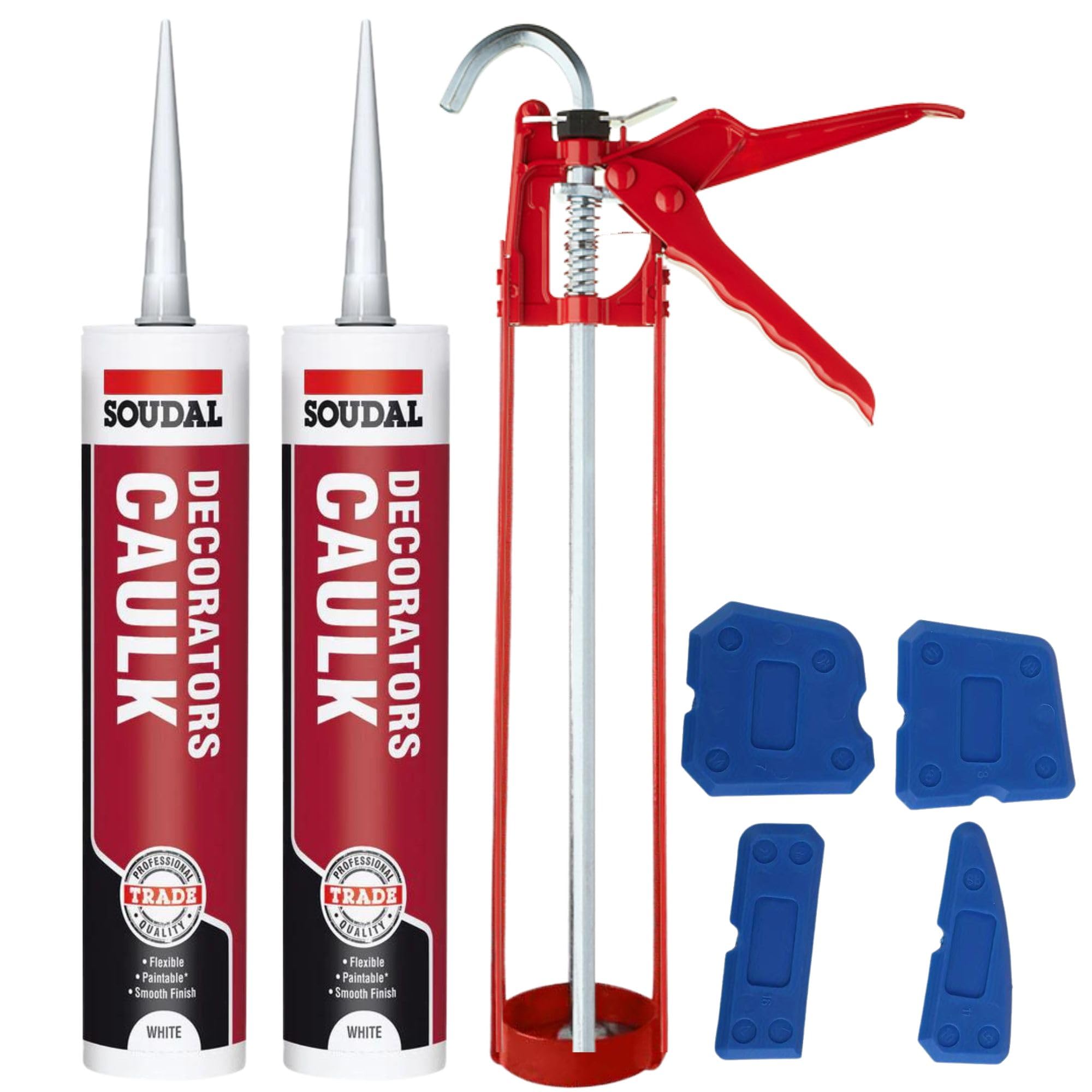 TEMU Decorators Caulk White Set - Bundle With Sealant Gun, Silicone Tool Smoothing Set And Soudal White Caulk And Crack Filler Acrylic Silicone
