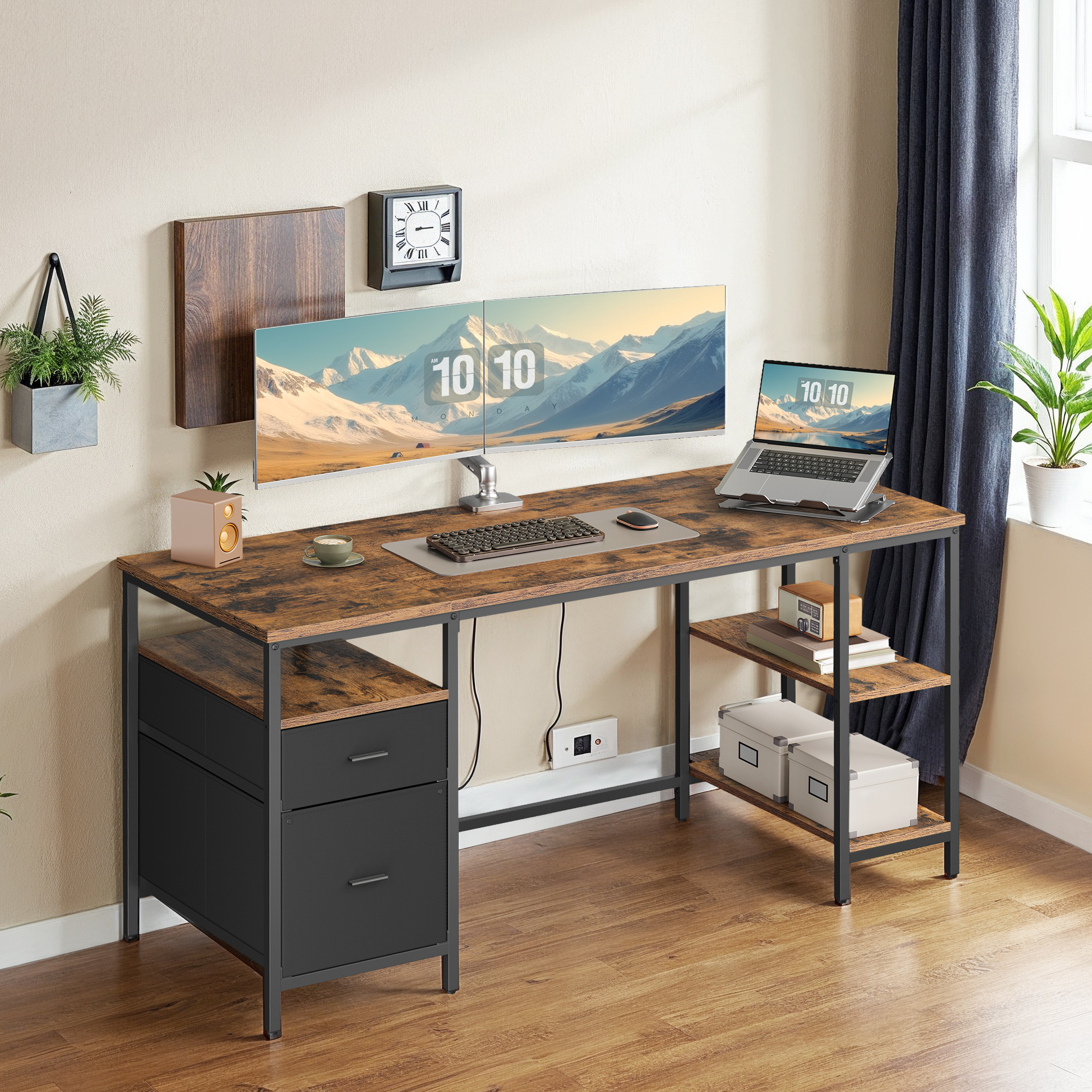 E-shop Schreibtisch, lertisch, box, falten, 160 x 60 x 76 cm, 2 schubladen, büro, wohnzimmer, schlafzimmer, schwarz