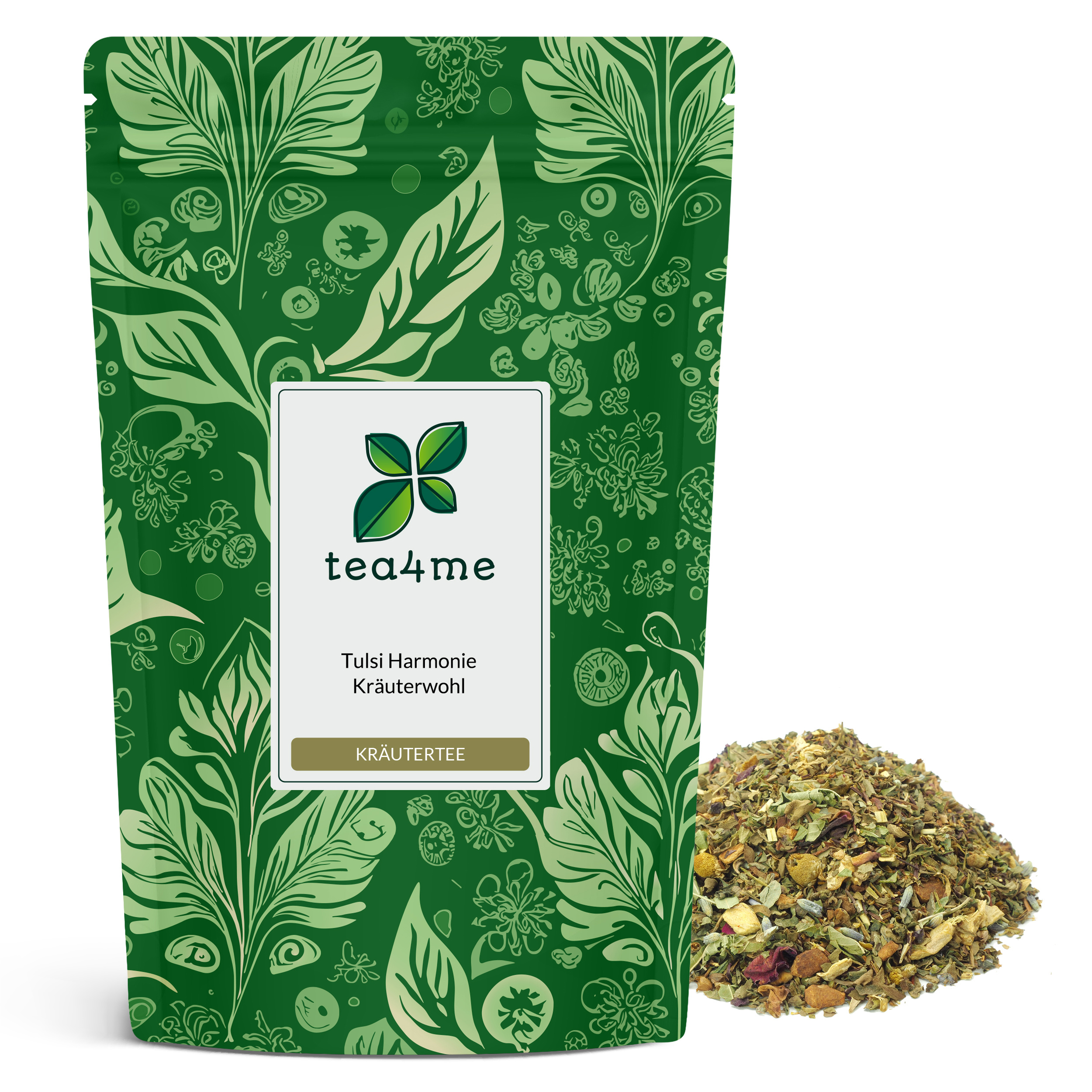 Image of Tea4me Tulsi Harmony Herbal Wellness Tea With Peach Flavor | 75g Tea | Floral, Fruity, Mild - This Tea Lives Up To Its Name