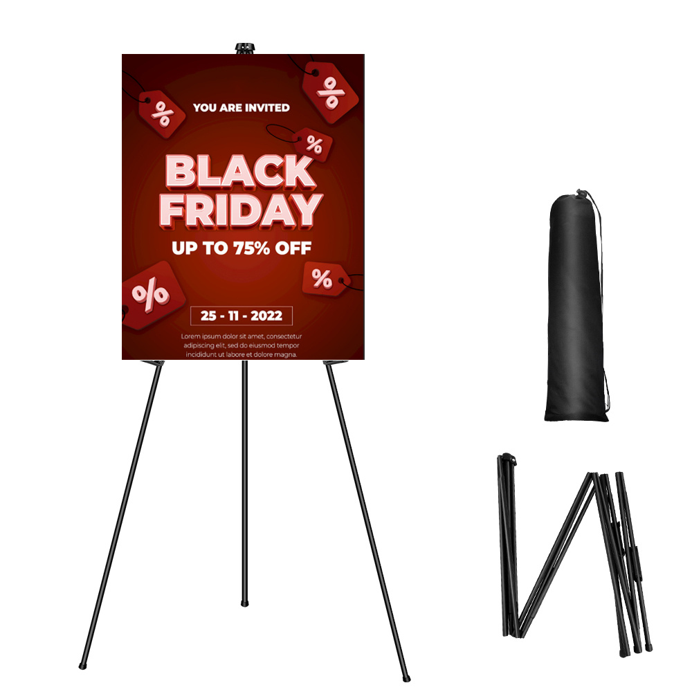 Image of Folding Easel Stand, 1.6m/63cm Display Stand, Portable Adjustable Poster Stand, Collapsible Floor Tripod Stand With Carrying Bag For Wedding Sign Painting Drawing Sketching Exhibition And Art