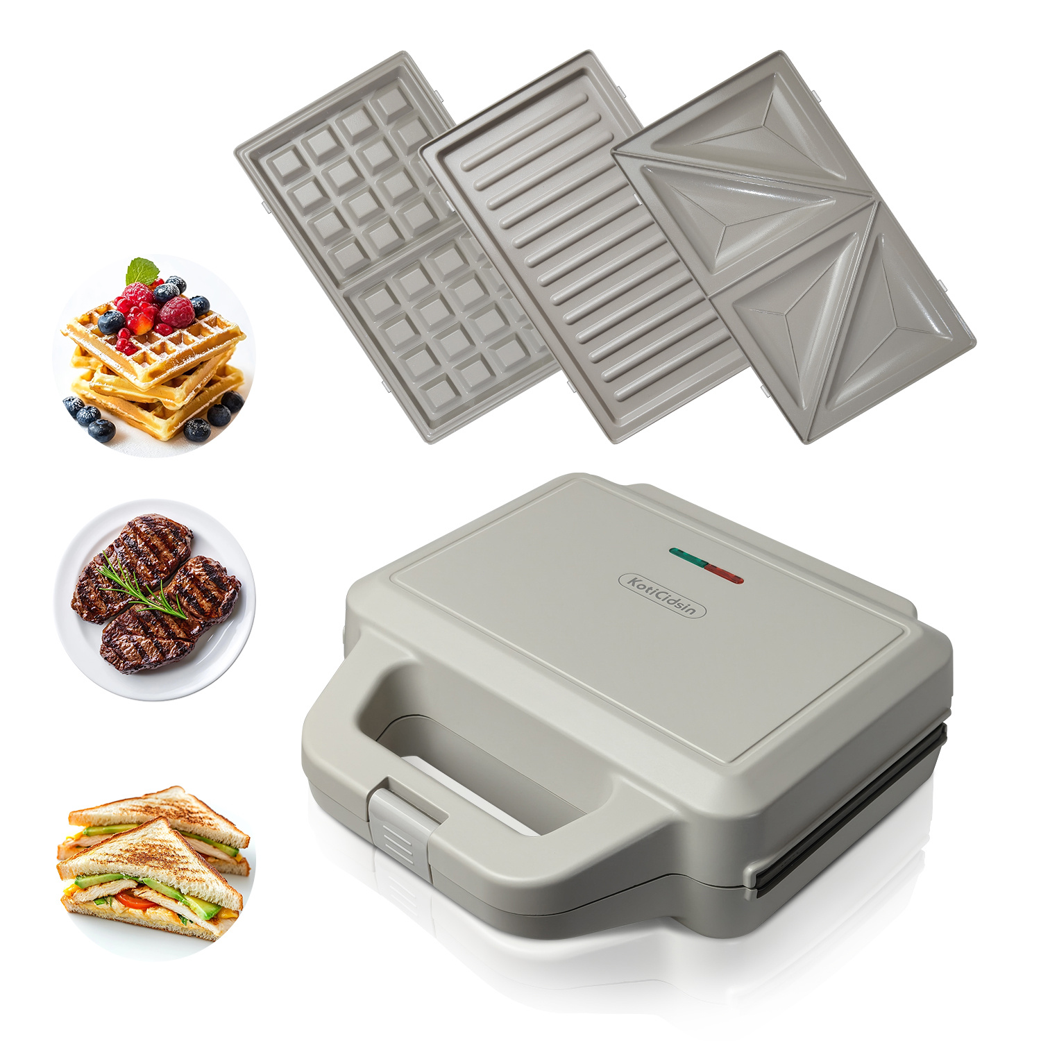 TEMU Koticidsin Multifunctional Waffle Maker, Croque , Grill, And Waffle Maker 3-in-1, 750w, Gray
