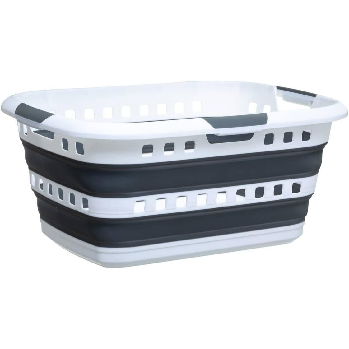 Foldable Laundry Basket 45l - 3 Ergonomic Handles - Retractable Rectangular Laundry Hamper - Large Capacity - Grey And White