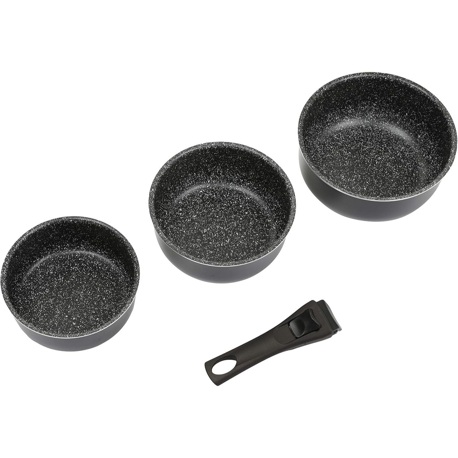 Set Of 3 Stone-effect Casseroles 16/18/20 Cm With Removable Handles – Black Color