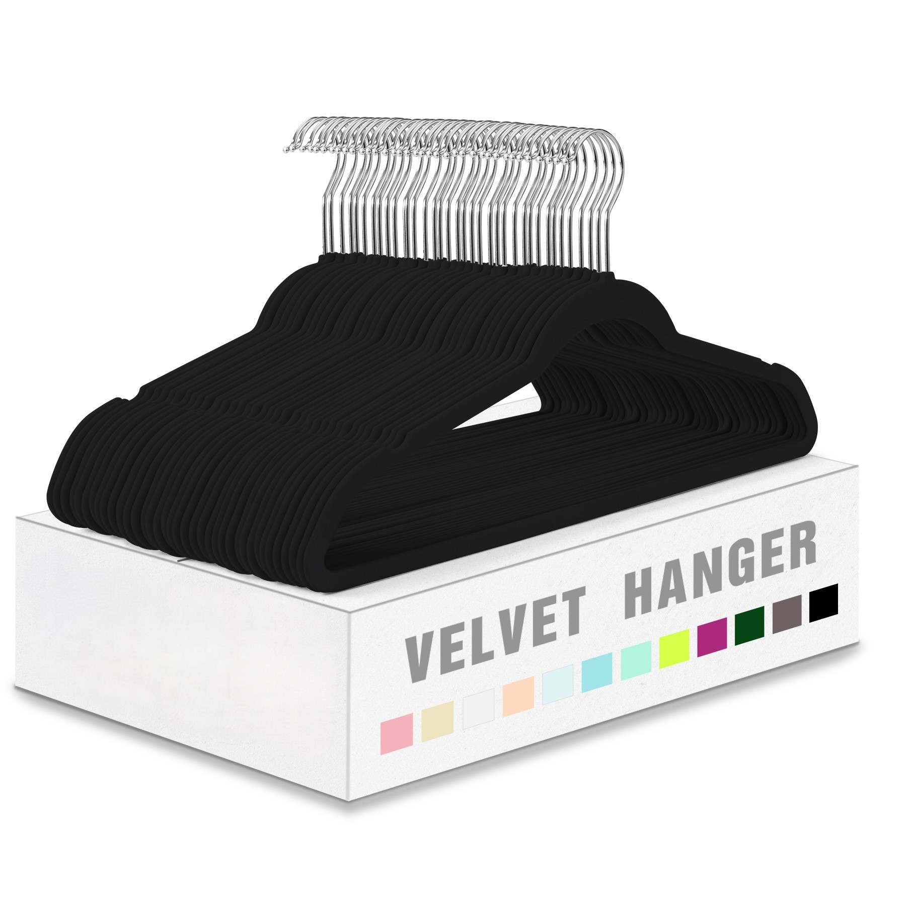 Image of 58 Pack Black Velvet Hangers, Non-slip Clothing Clips, Heavy-duty Hangers For Coats, Space- Suit Hangers For Closet Organizer, 360 ° Rotating Silvery Hook