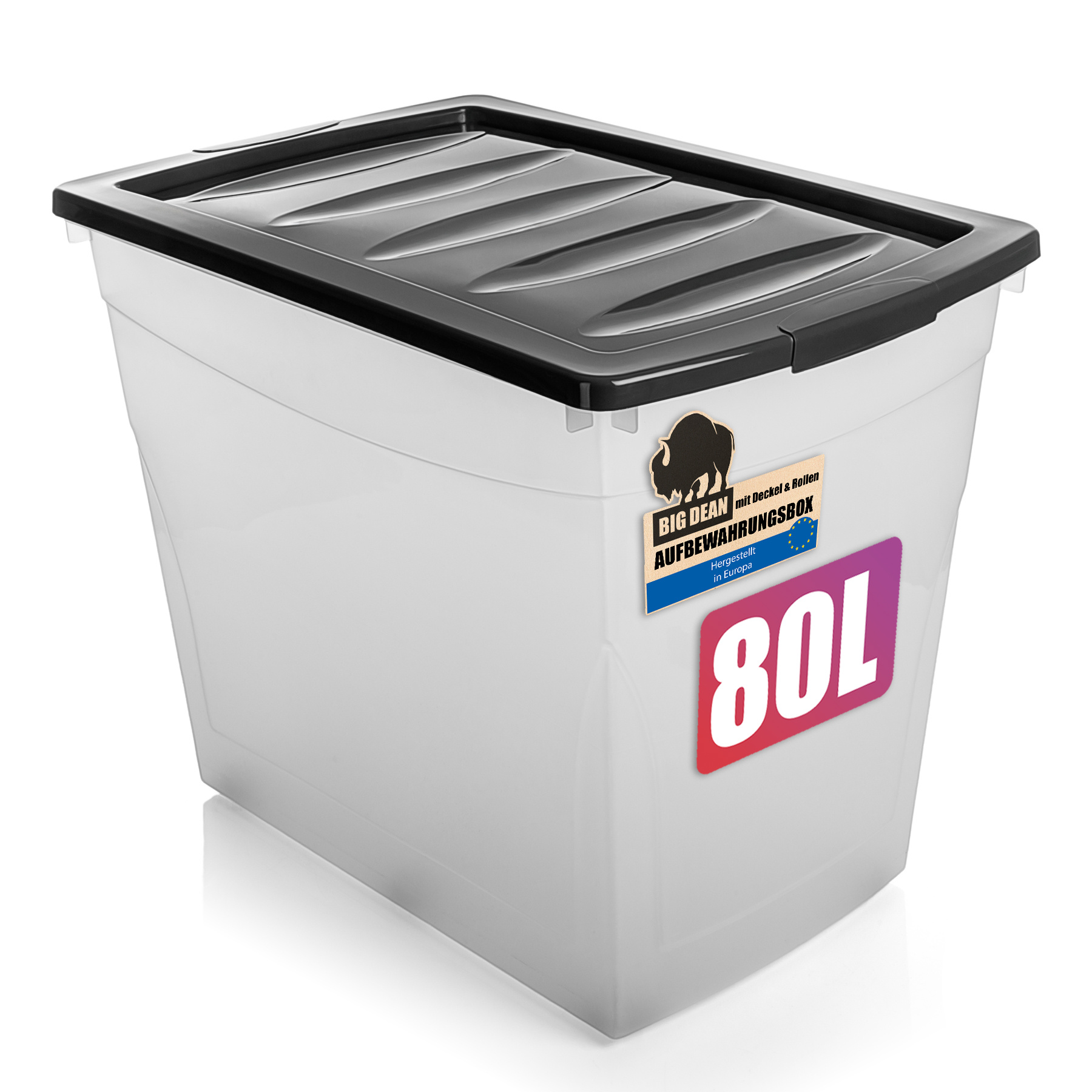 Image of Bigdean 80l Storage Box With Lid And Wheels, Large Plastic Box With Lid, Xxl
