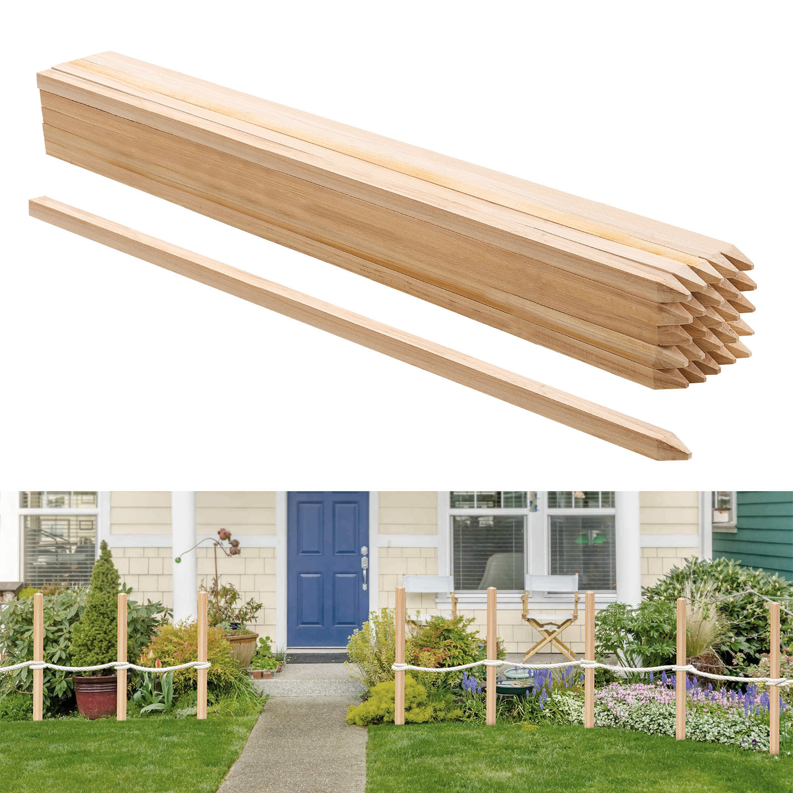 Image of Vevor Wooden Garden Stakes, 25 Pcs 19.05×19.05×914.4 Mm Survey Grading Stakes, Garden With , Fir Wood Plant Support Stake, Sign Posts For Fence Yard Boundaries Baselines