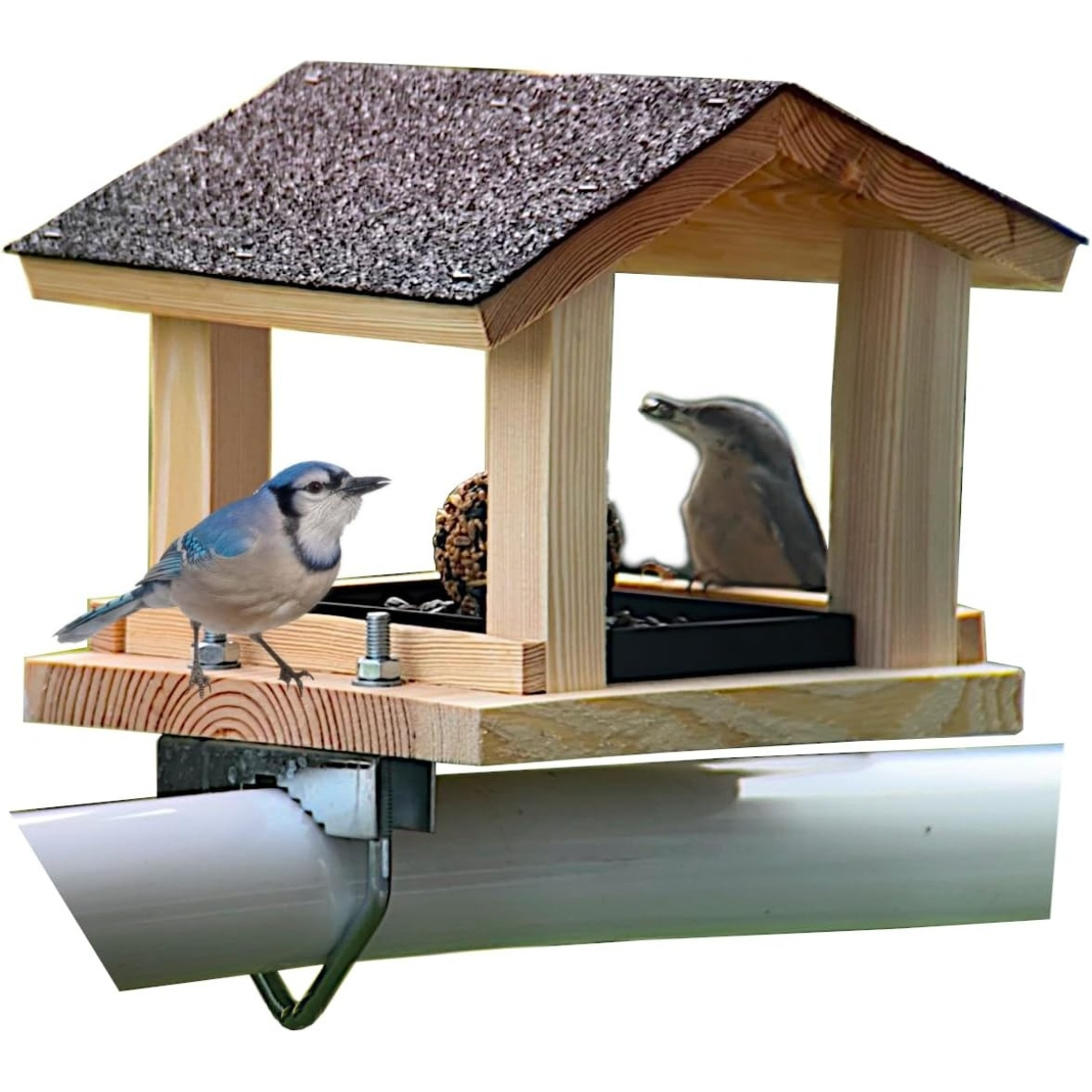 Image of Wooden Bird Feeder Holder, Resistant To Weather - Impregnated, Covered With Pap, With A Removable Drawer For Washing In A Dishwasher, Birdhouse