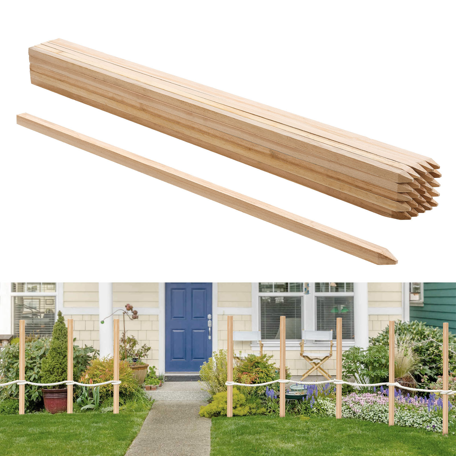 Vevor Wooden Garden Stakes, 25pcs 19.05×19.05×1219.2 Mm Survey Grading Stakes, Garden With , Fir Wood Plant Support Stake, Sign Posts For Fence Yard Baselines