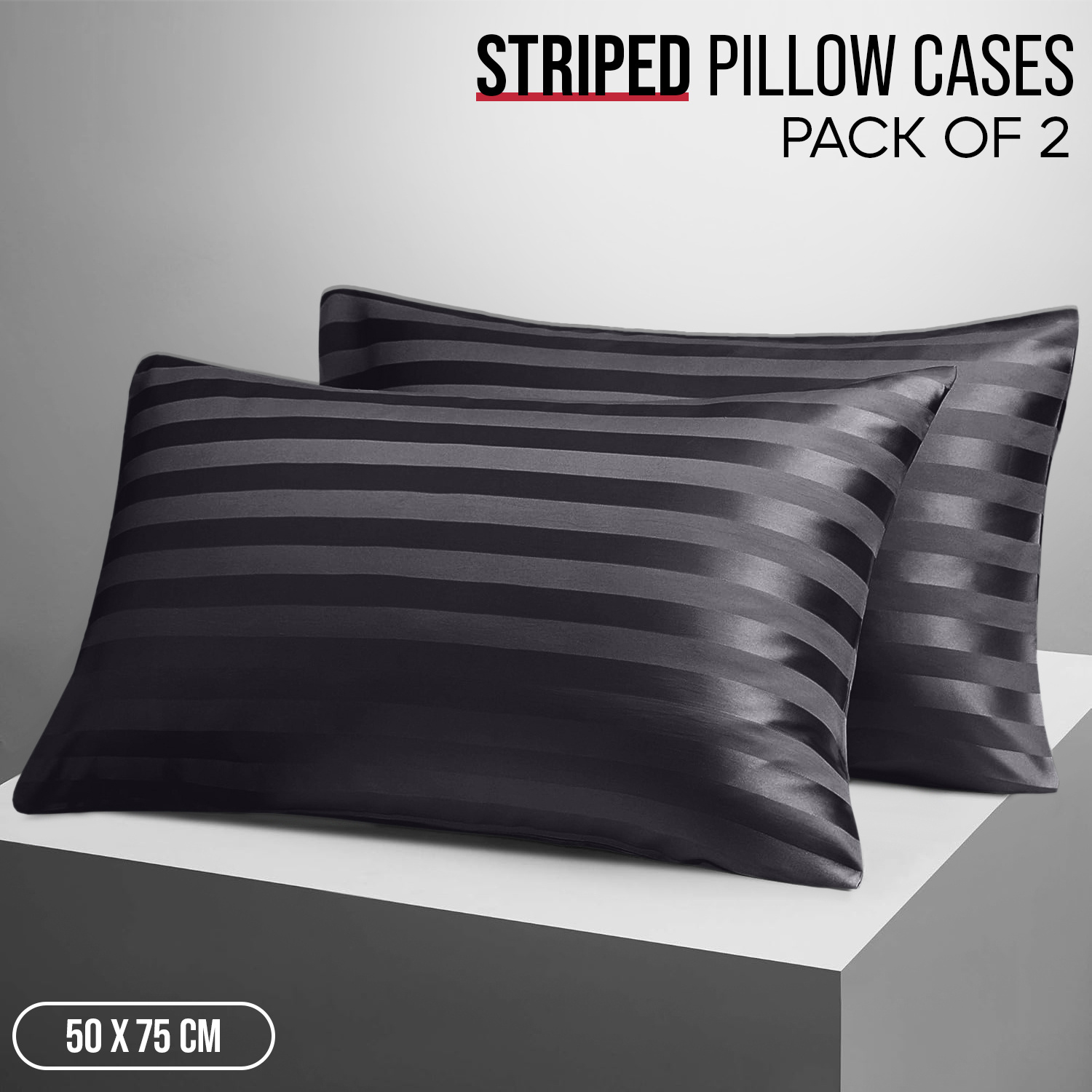 TEMU 2pcs Striped Satin Pillowcases 50×75cm, With Envelope Closure, Durable & Machine Washable Bedroom Decor