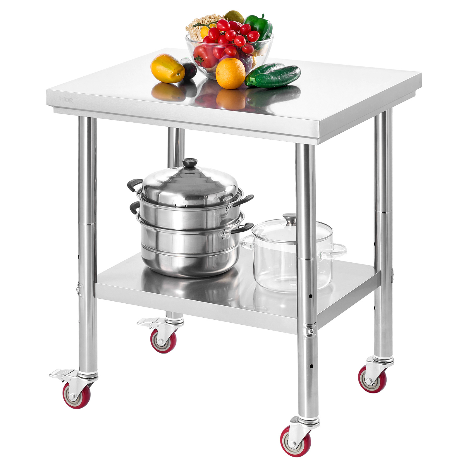 Image of Vevor Stainless Steel Table, 24 X 30 Inches Food Prep Worktable With Wheels, Kitchen Prep Table With Adjustable Undershelf For Commercial Kitchen, Restaurant, Hotel And Garage, Outdoor