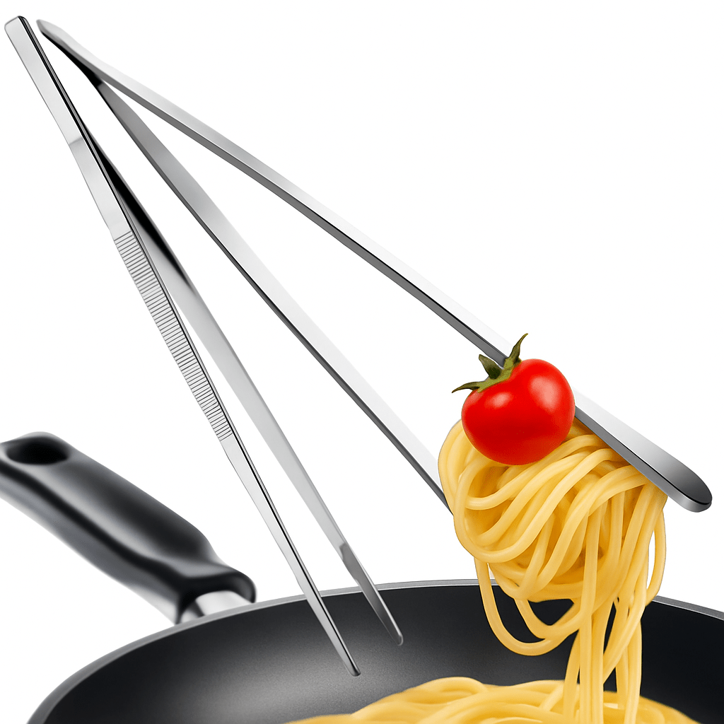 E-shop Home 2er-Set Küchenpinzetten 30 cm – Profi-Edelstahl, Silber oder Schwarz | Runde Grill-Pinzette & Präzisions-Dekorierpinzette | Ideal fürs