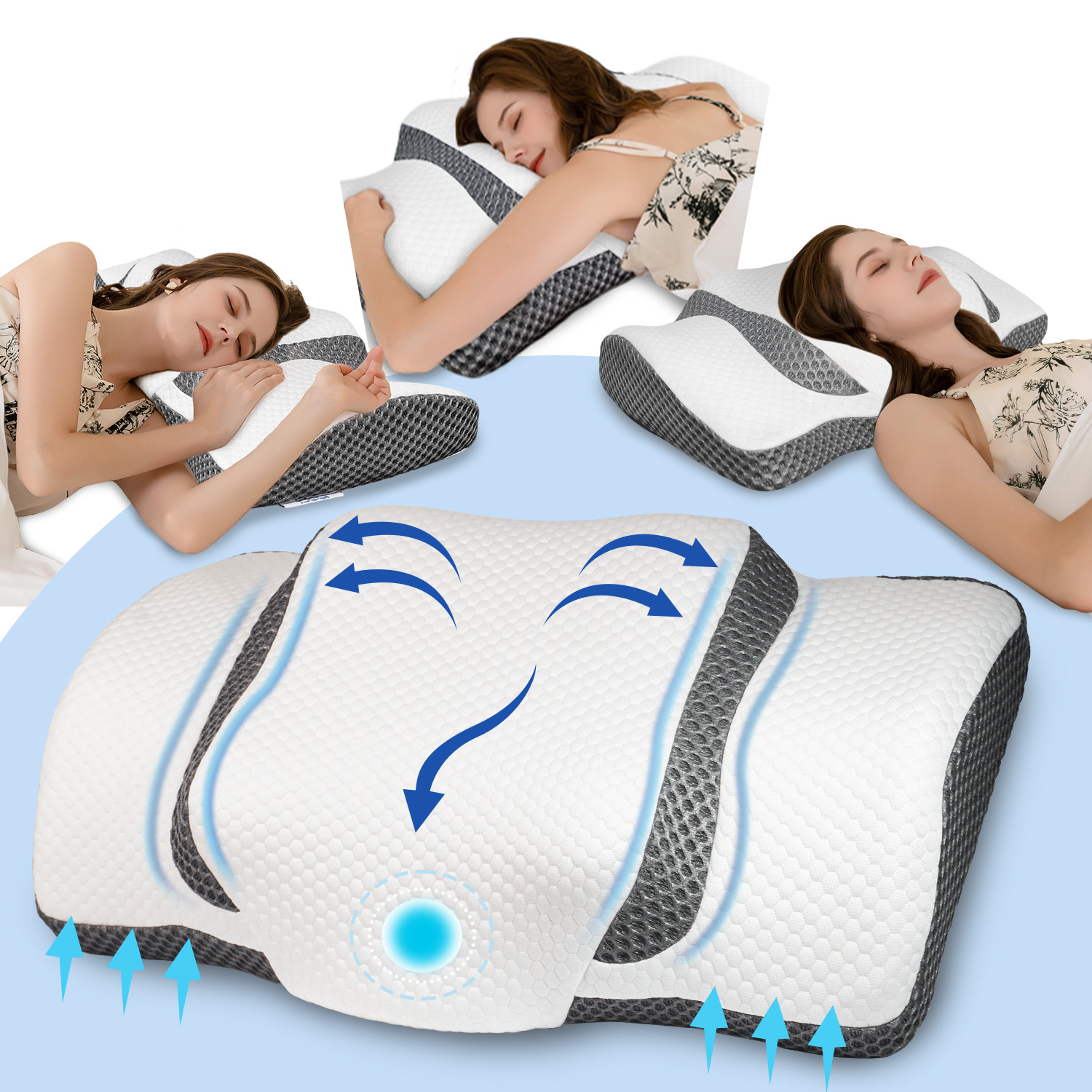 E-shop Memory Foam Kissen, Ergonomisches Nackenkissen Kopfkissen, Nackenkissen für Seiten, Rücken & Bauchschläfer, Nackenstützkissen für Männer, Frauen