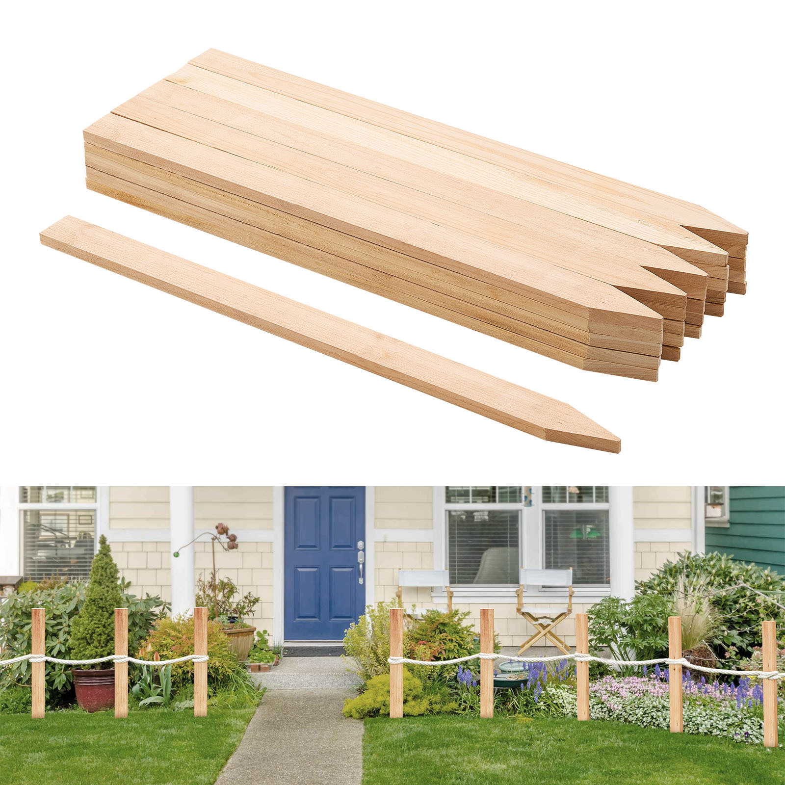 Image of Vevor Wooden Garden Stakes, 25 Pcs 12.7×38.1×609.6 Mm Survey Grading Stakes, Garden With , Fir Wood Plant Support Stake, Sign Posts For Fence Yard Boundaries Baselines