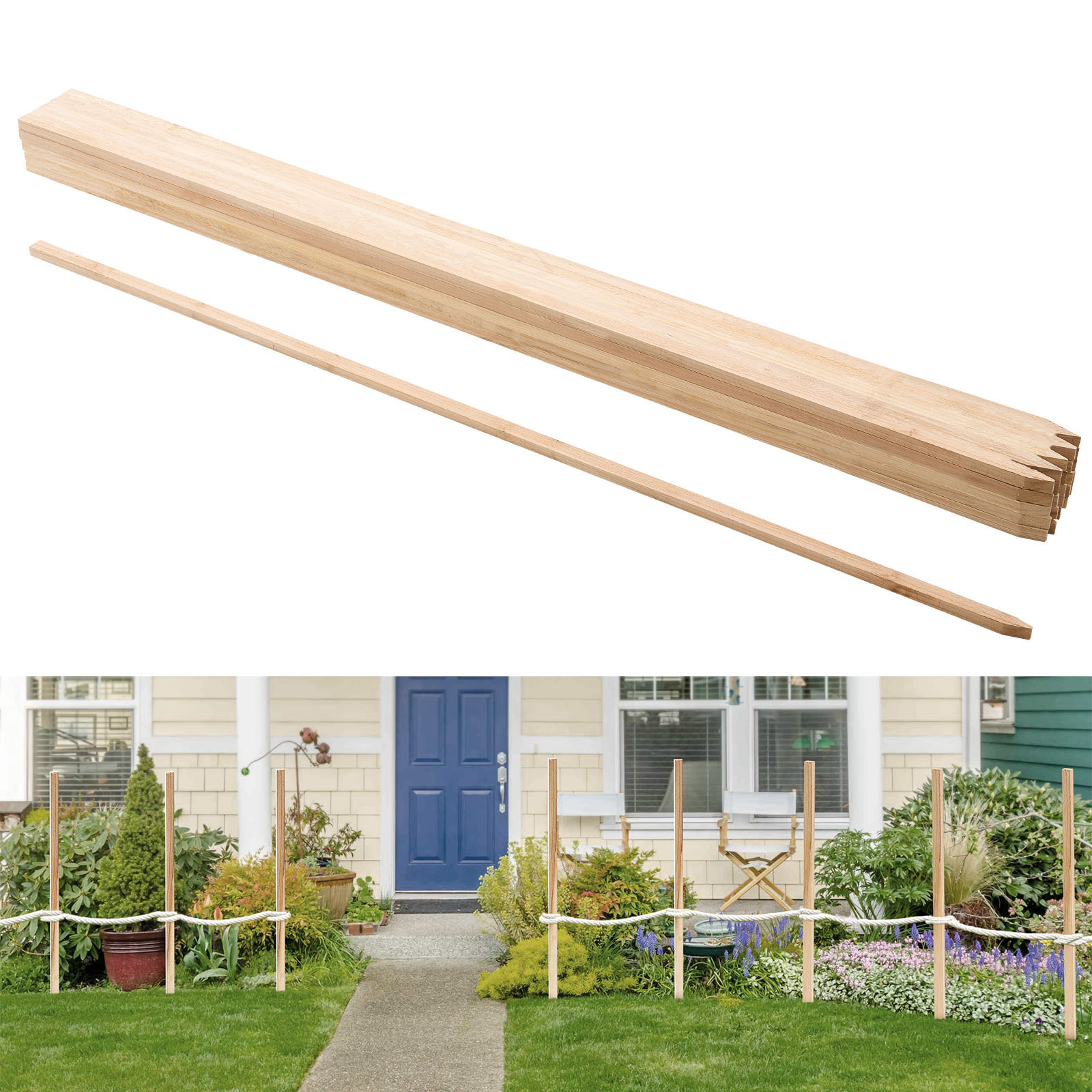 Image of Vevor Wooden Garden Stakes, 25 Pcs 17.53×12.7×1219.2 Mm Survey Grading Stakes, Garden With , Fir Wood Plant Support Stake, Sign Posts For Fence Yard Boundaries Baselines