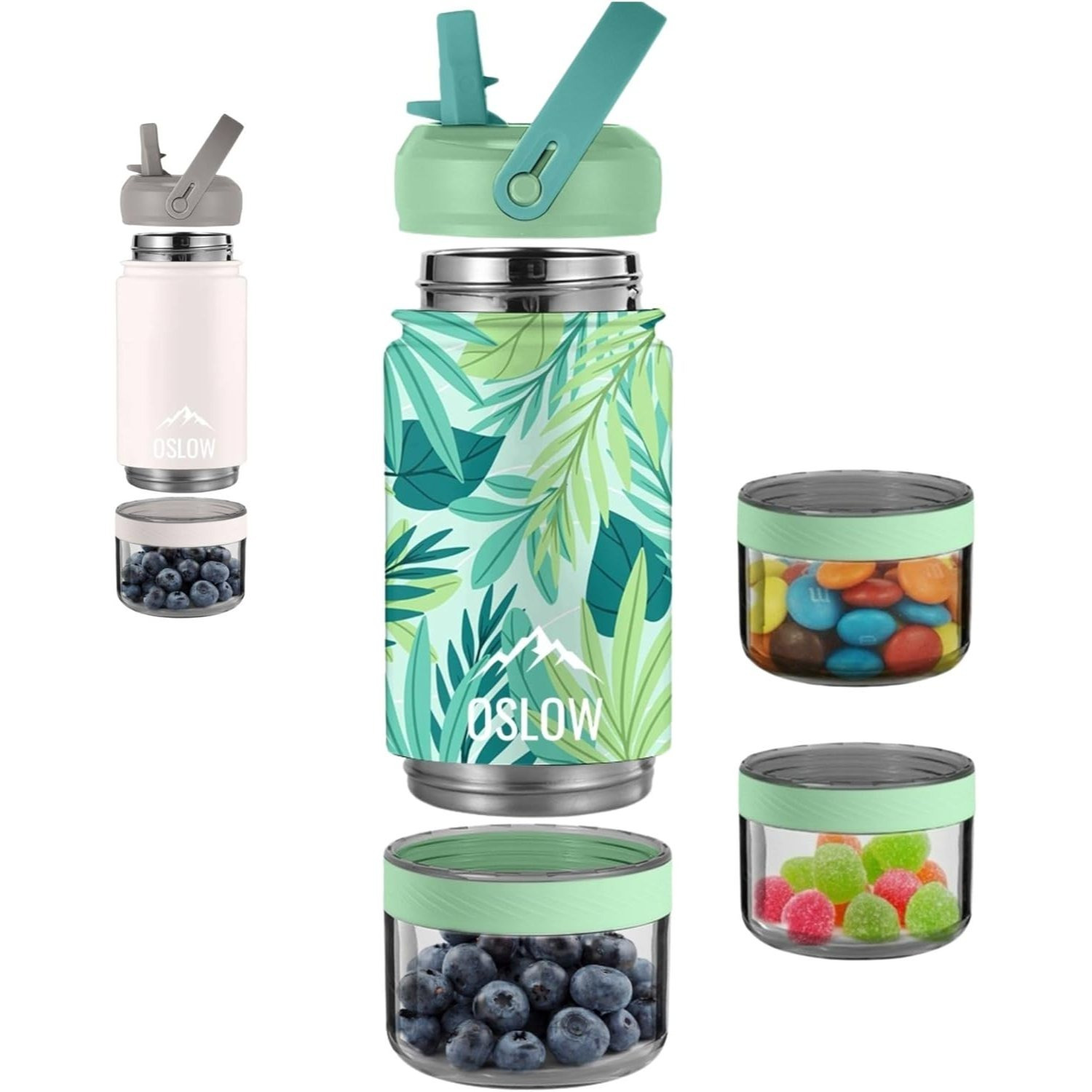 TEMU Gourde Isotherme avec Compartiment (300+115mL) – Bouteille d’Eau en Acier Inoxydable avec Paille & – Idéal Pour – Boissons Chaudes & Froides –