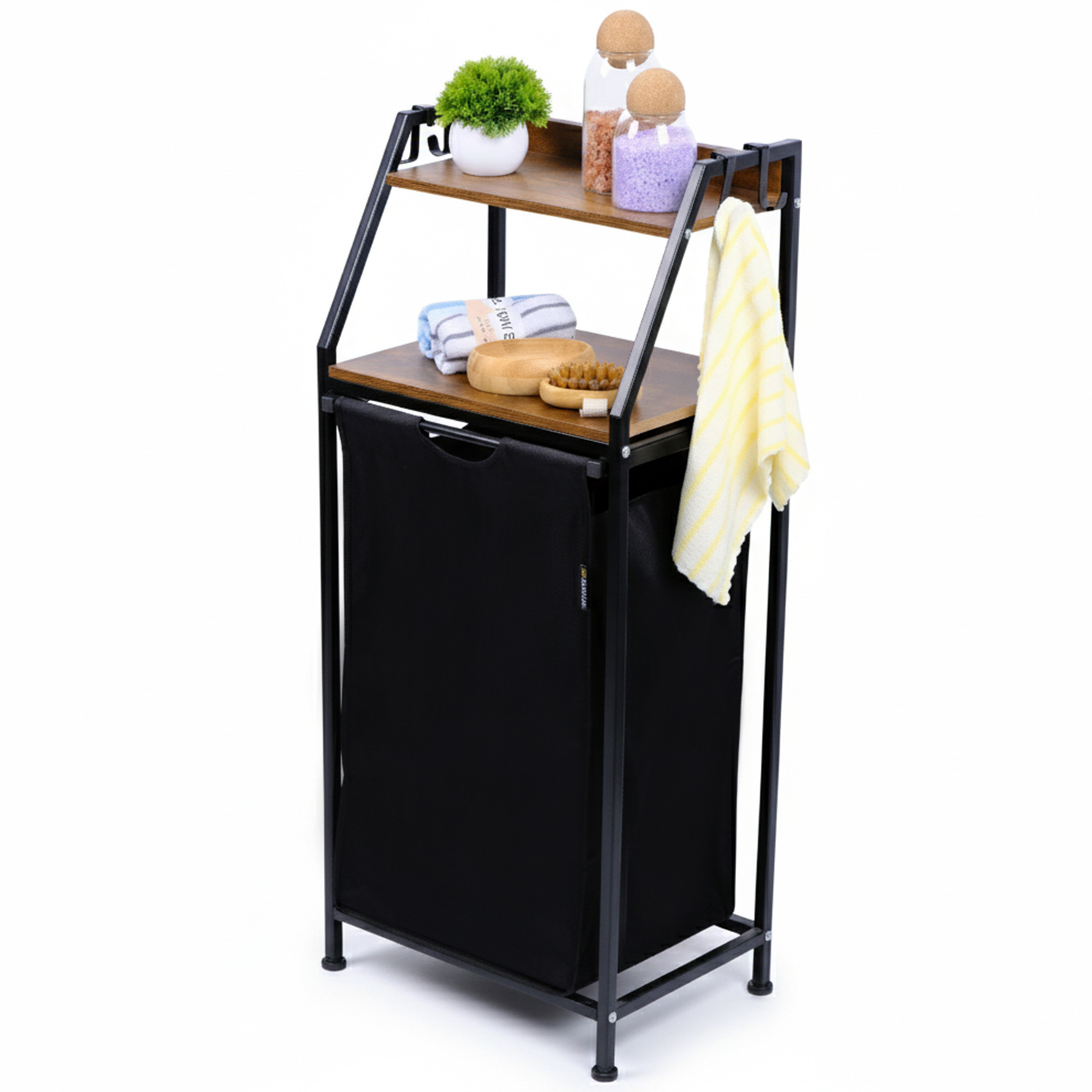 Image of Roxlin Laundry Basket With 2 Compartments – Laundry Collector With Lid & Shelf – Metal Laundry Sorter – Dirty Laundry Organizer For Bathroom, Bedroom, Laundry Room