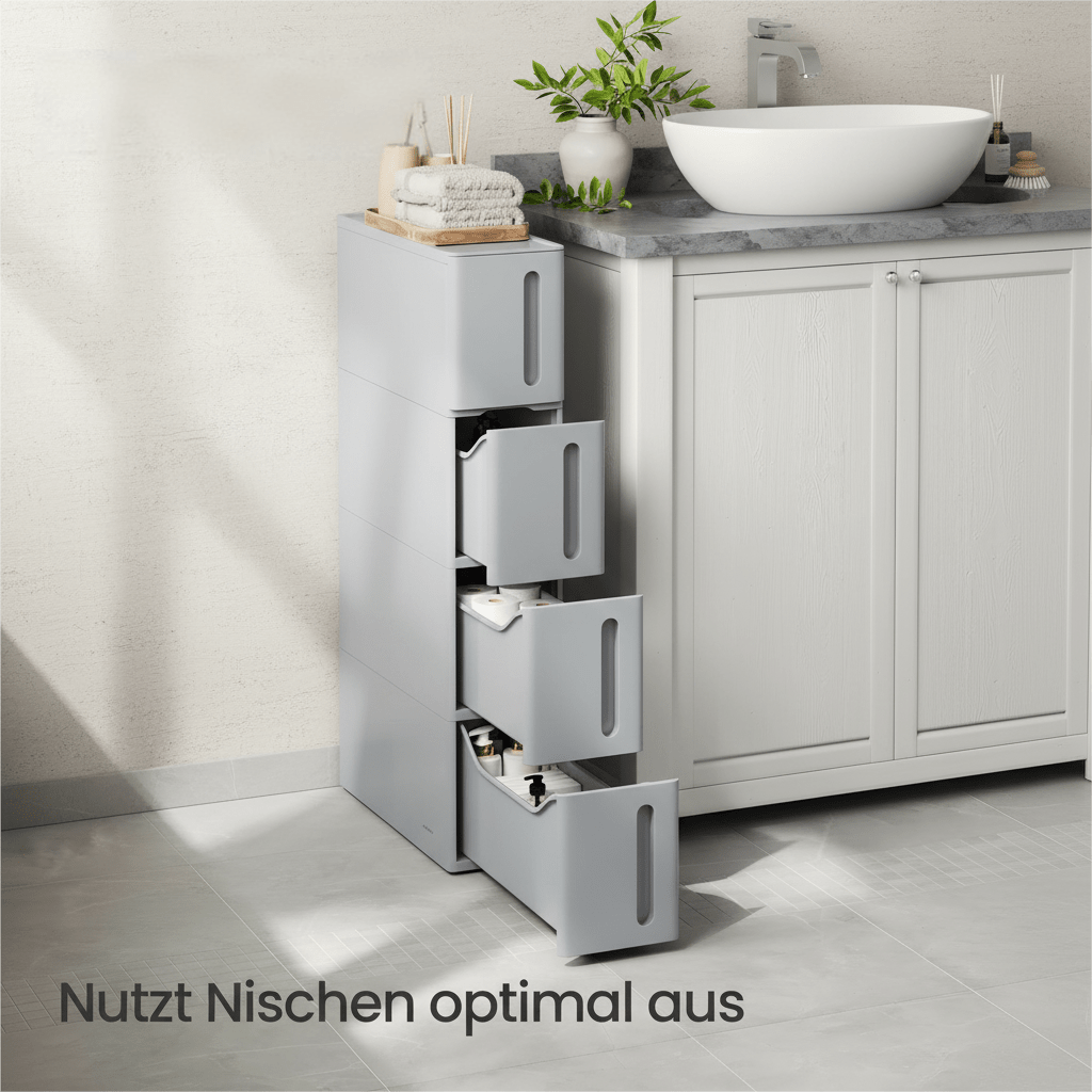 E-shop Schmales Lagerregal, Rollwagen mit 4 Schubladen, 17,3 cm breit, langlebig, geeignet für Wohnzimmer, Bad, Küche, 45,2 x 17,3 x 84 cm, grau