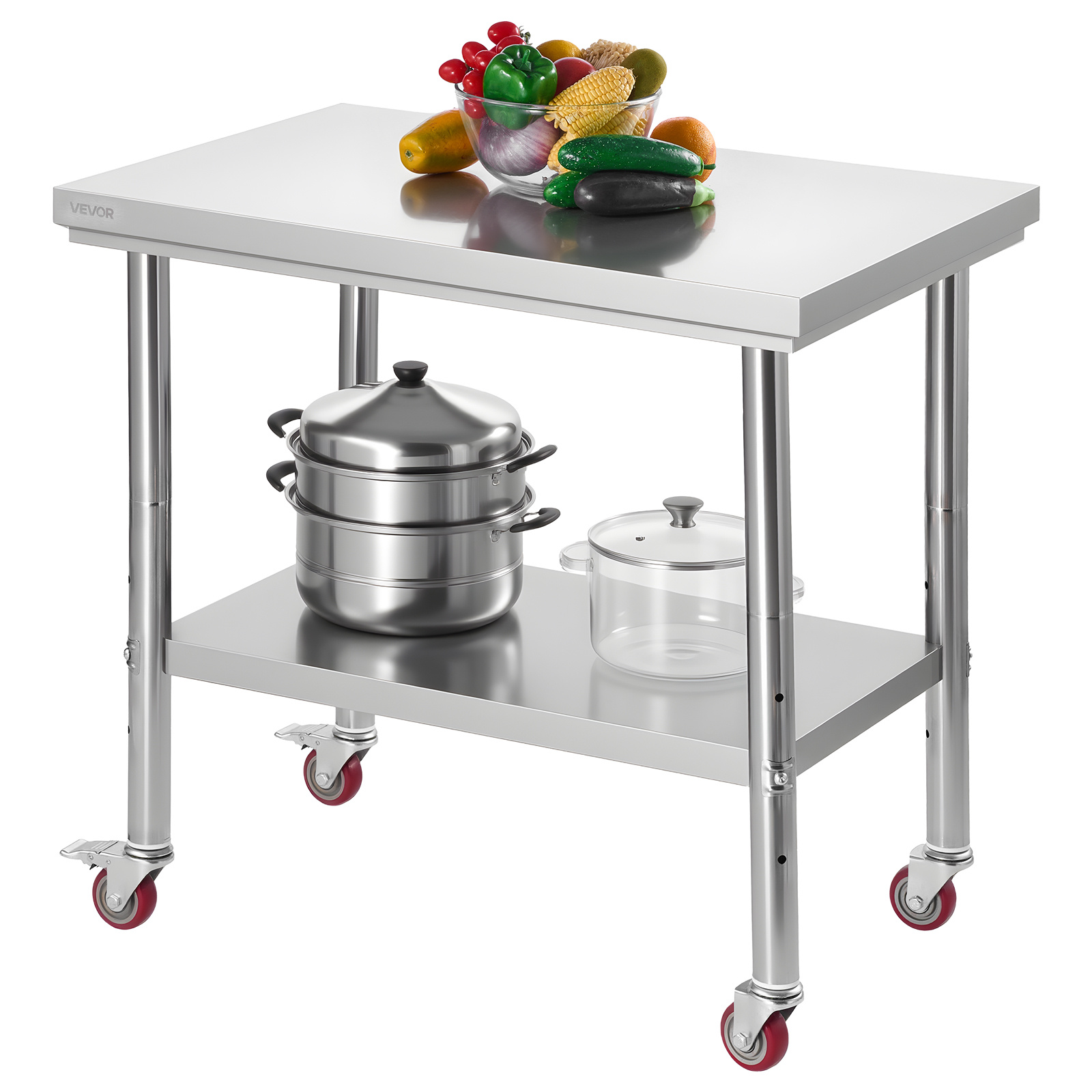 TEMU VEVOR Table en Acier Inoxydable, 24 x 35.4 pouces Table de Travail de Préparation Alimentaire avec Roulettes, Table de Préparation de Cuisine