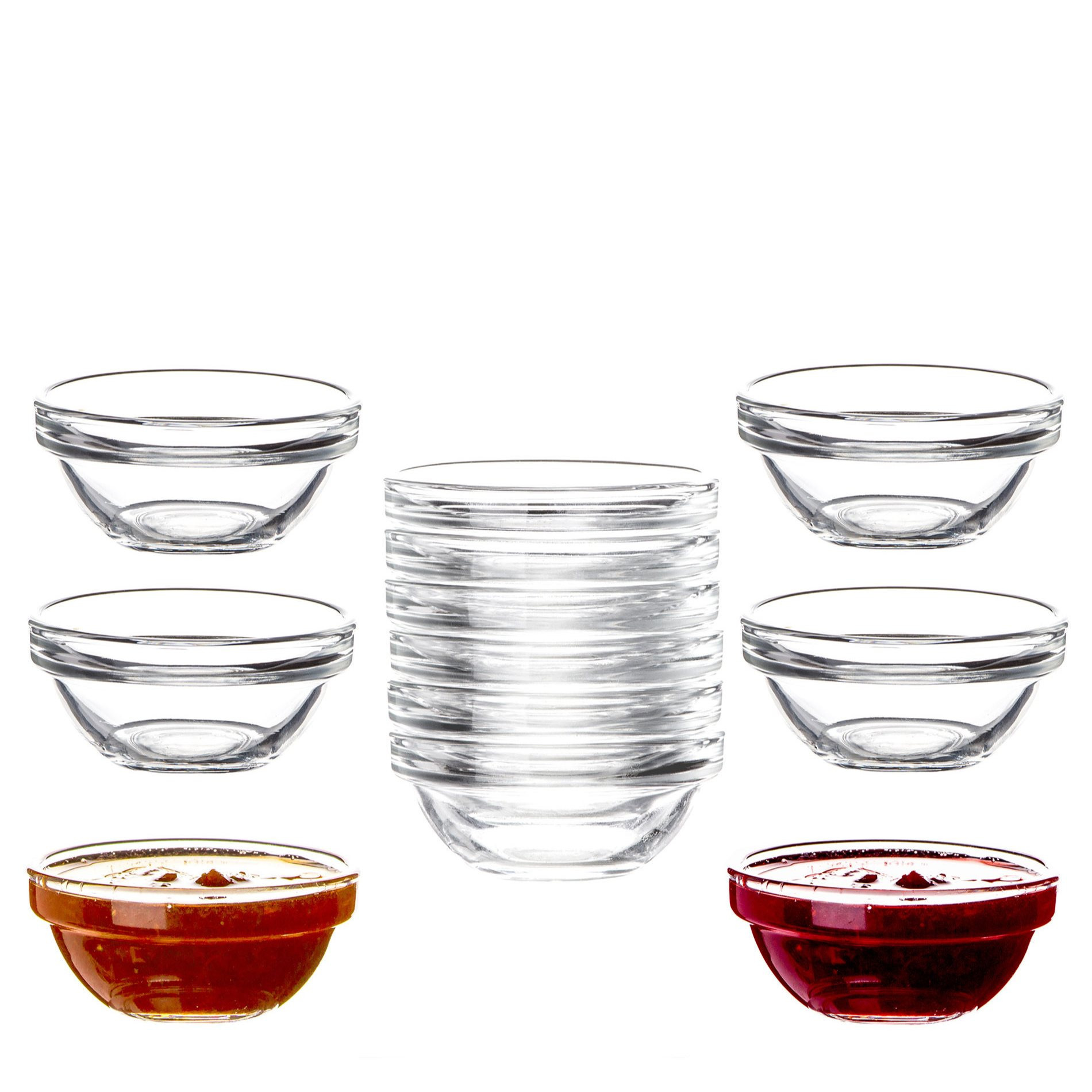 Image of Bigdean 12x Dip Bowls, Ø 6 Cm, Tempered Glass, 30ml - For Dips, Jam, Jelly - Stackable - Dishwasher & Microwave Safe - Mini Sauce Bowls For Tapas, Ketchup & Buffet
