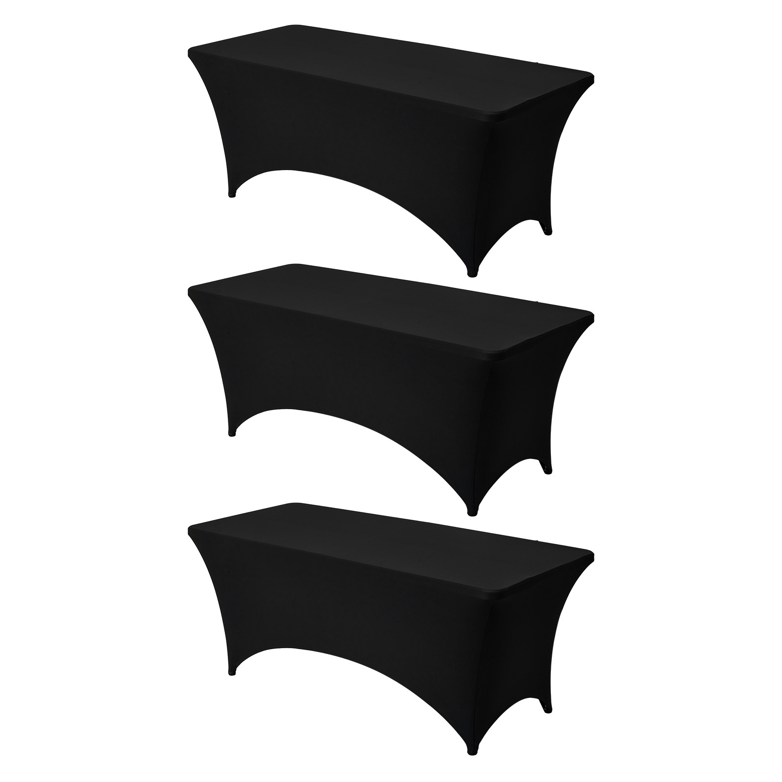 Image of Vevor 3 Pack Table Cloth For 6ft Rectangular Fitted Events, Wrinkle-resistant Stretch Black Table Covers, Washable Spandex Tablecloth Protector, For Party, Wedding, Cocktail, Banquet, Festival