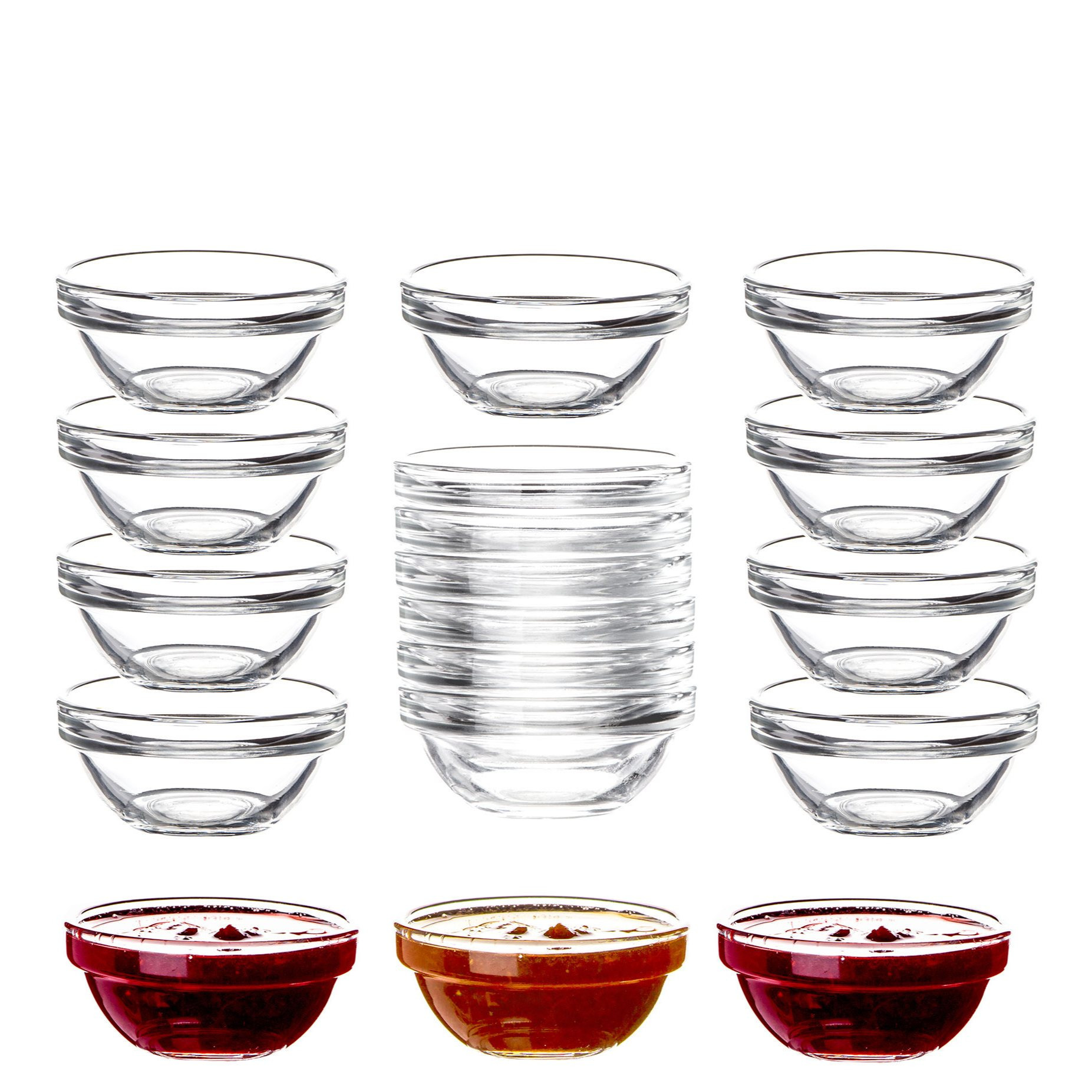 Bigdean 18x Dip Bowls, Ø 6 Cm, Tempered Glass, 30ml - For Dips, Jam, Jelly - Stackable - Dishwasher & Microwave Safe - Mini Sauce Bowls For Tapas, Ketchup & Buffet