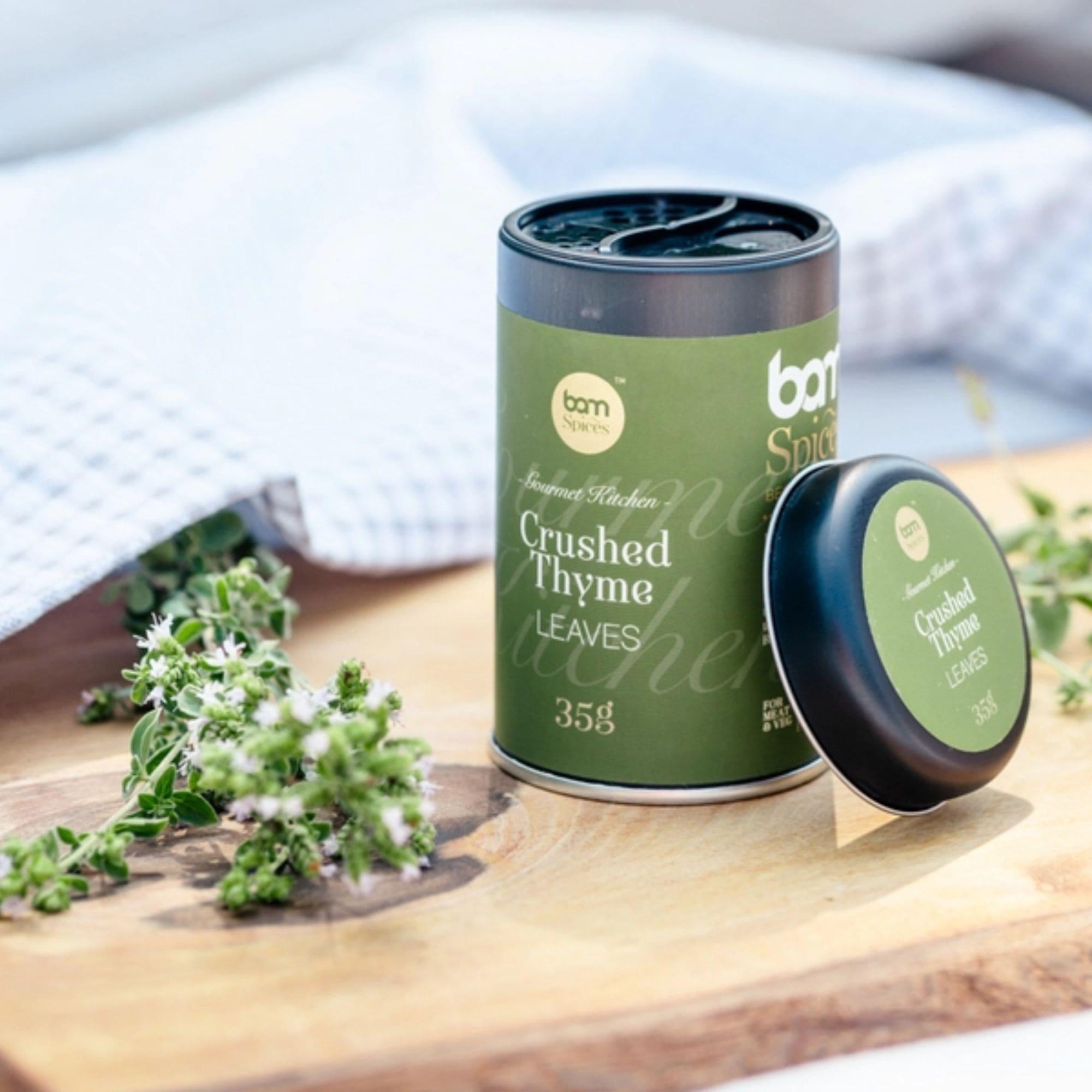 Image of Bam 35 G Premium Dried Thyme + Authentic Mediterranean Herb + Versatile Seasoning For Sauces, Soups, Grilled Dishes & Steaks + 35 G Herb Jar + Spice & Herb Blend + Trending Culinary Classic