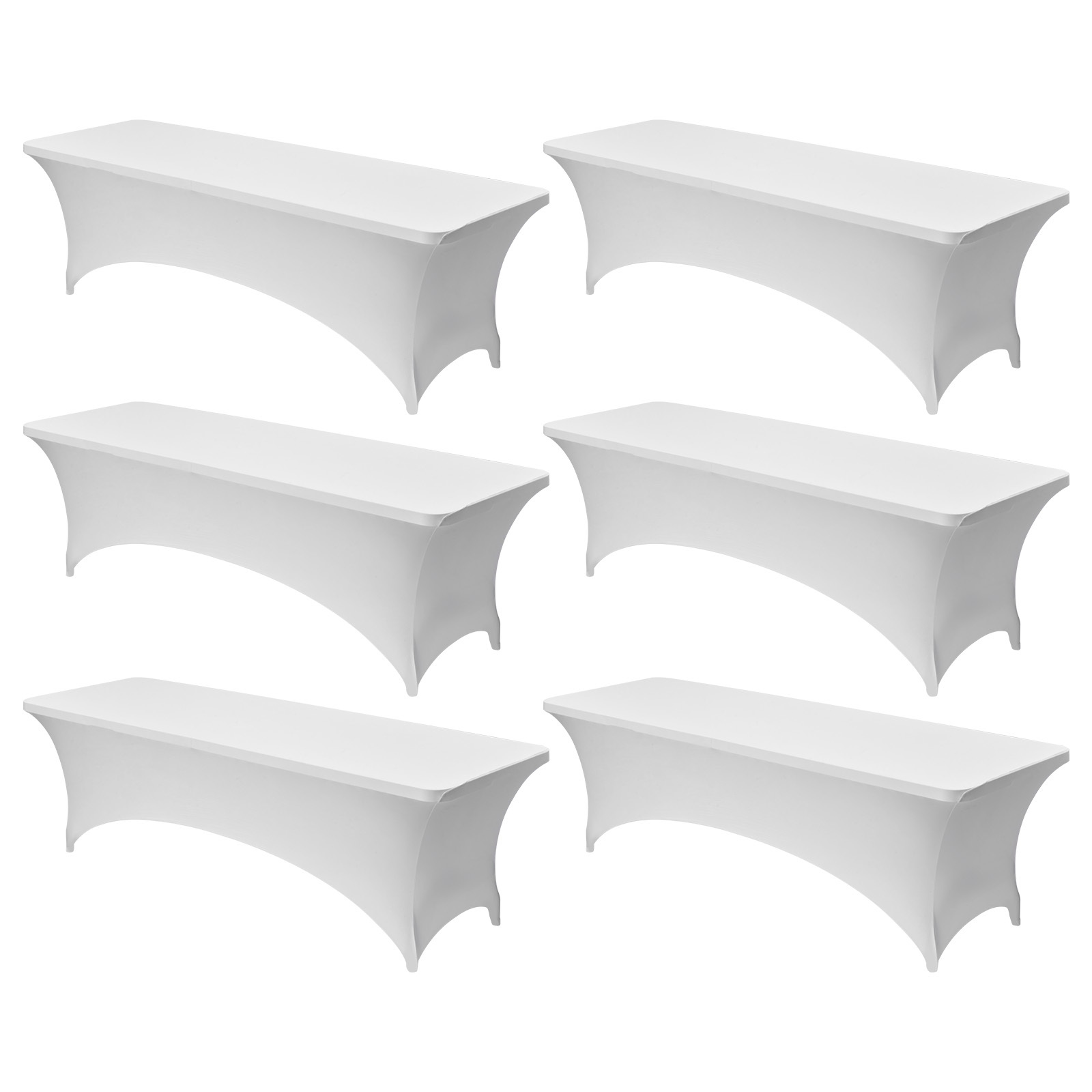 Vevor 6 Pack Table Cloth For 8ft Rectangular Fitted Events, Stretch White Table Covers, Washable Spandex Tablecloth Protector, For Party, Wedding, Cocktail, Banquet, Festival