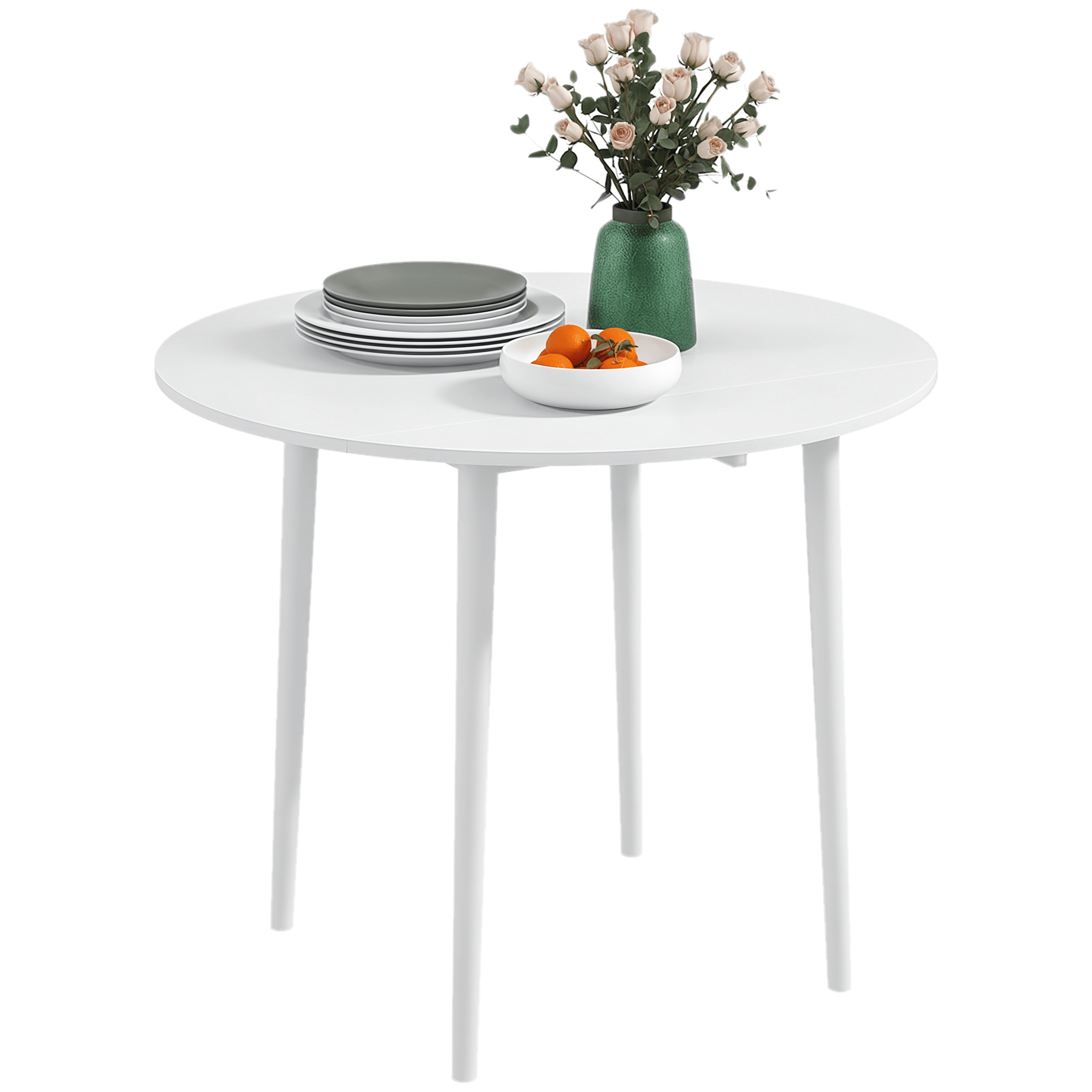 TEMU Table à manger pliante, table de cuisine ronde Ø 89 cm pour 4 personnes avec 2 abattants, pieds en bois de pin, design moderne, pour espaces,