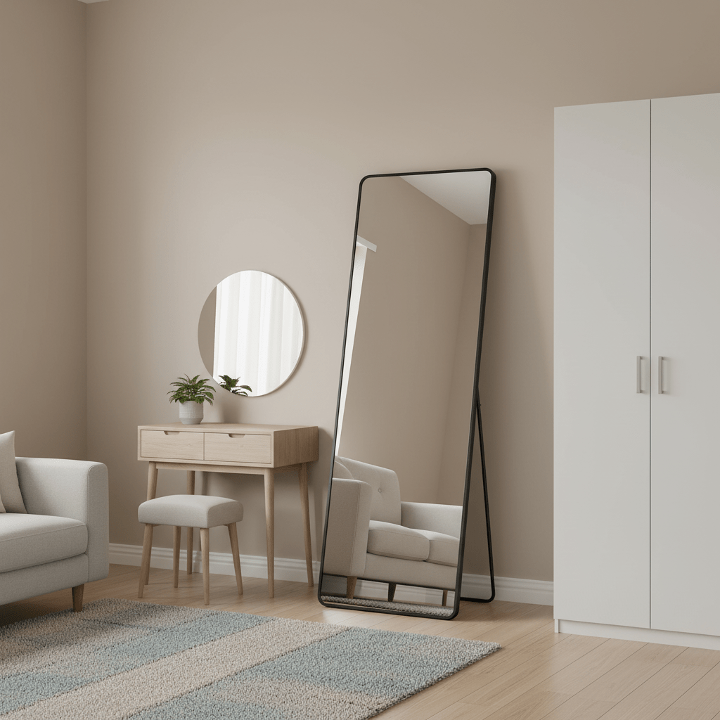 E-shop Ganzkörperspiegel, 150 x 40 cm, rechteckiger Standspiegel, Rahmen aus Aluminiumlegierung, Hartglas, für Schlafzimmer, Badezimmer,