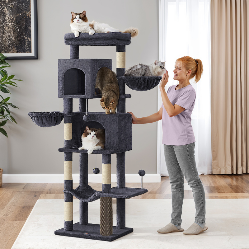 TEMU 175.7 Cm Tall Cat Tree For Large Cats, Multi-level Bed With 2 Caves, 2 Baskets, 5 Scratching Posts, Self-grooming, Perch, Hammock, For Indoor