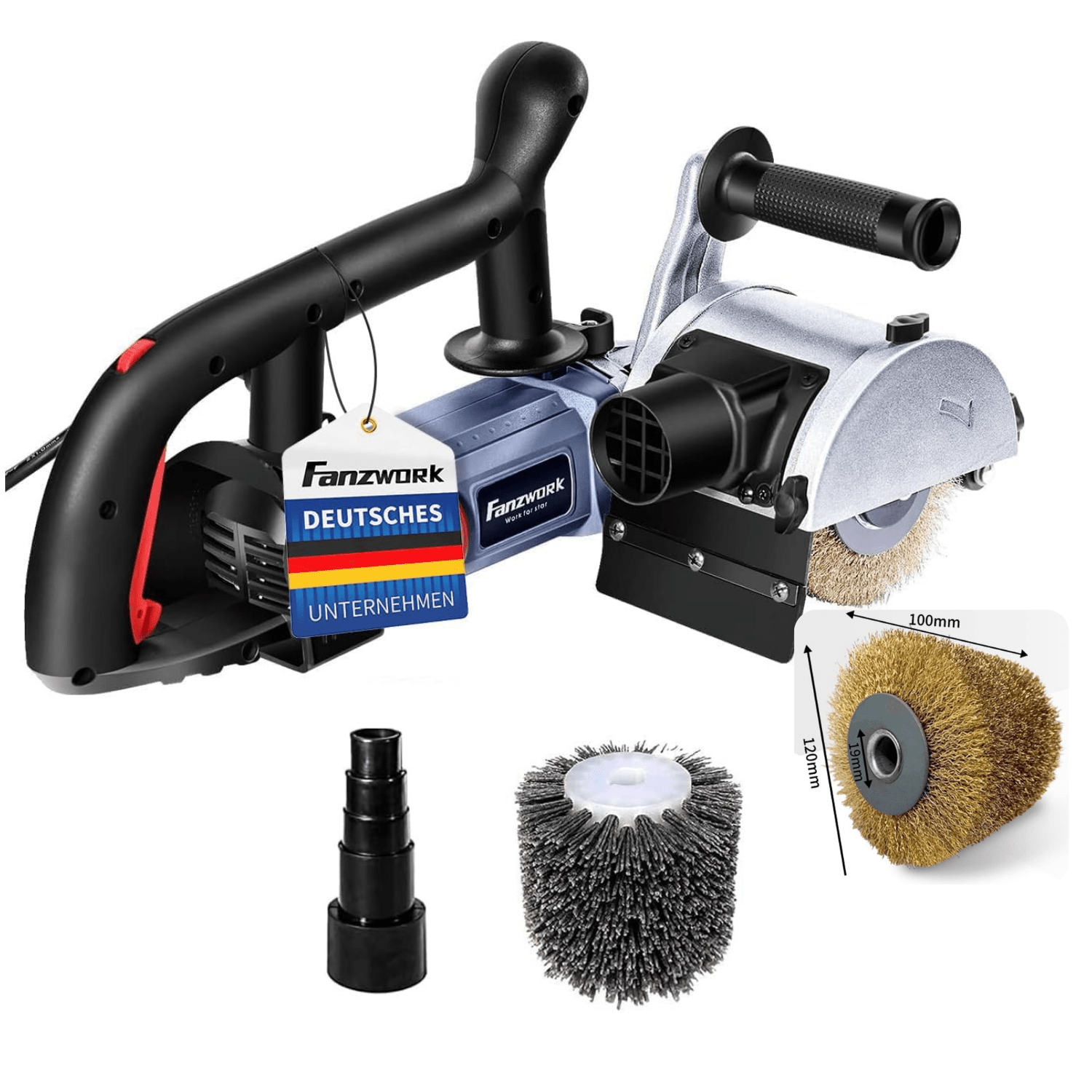 Satinizing Machine 1500w With Vacuum Cleaner Connection, Speed Control, Nylon & Steel Wire Brush Fz-7301b